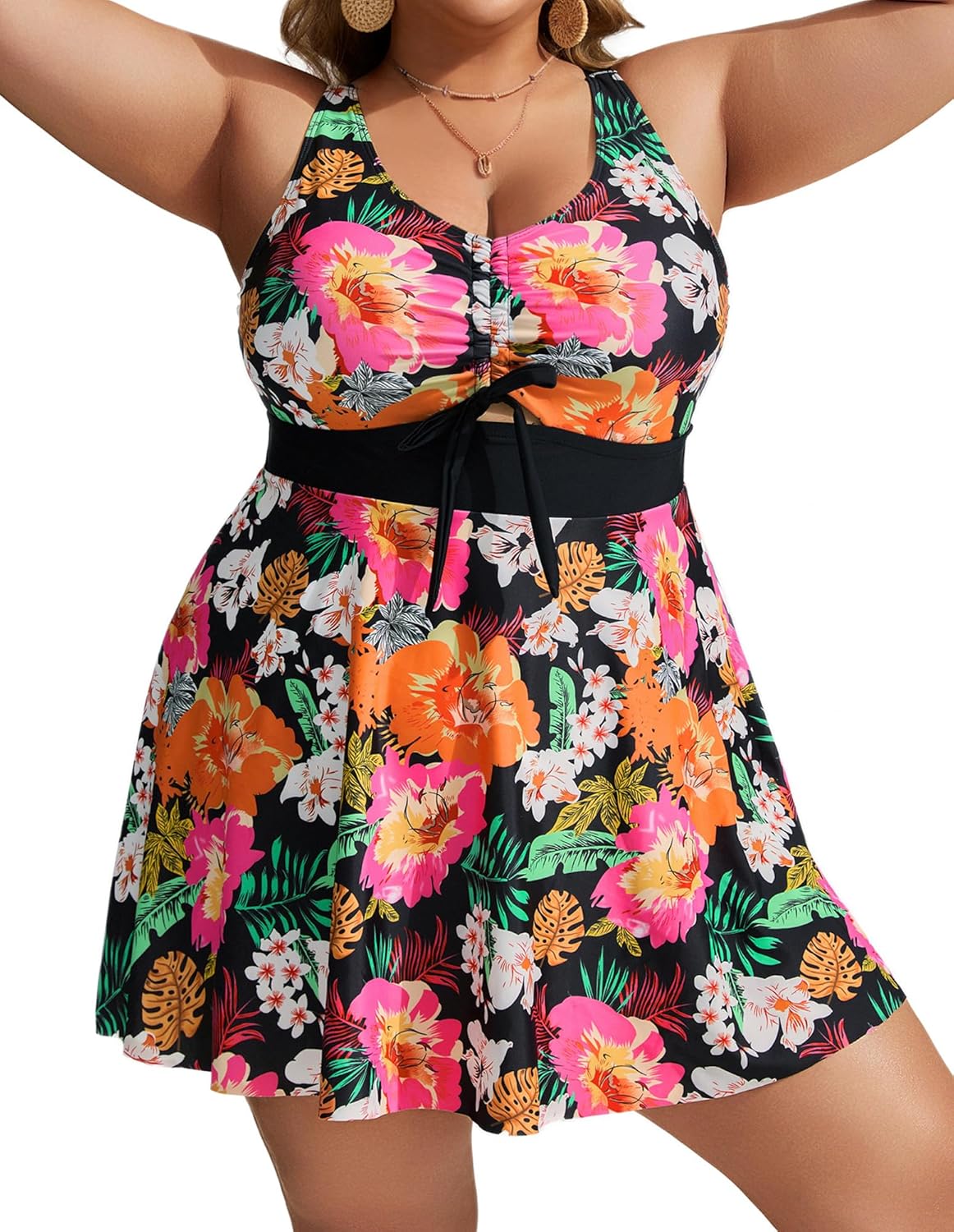 Hanna Nikole Womens Plus Size Tankini Swimdress Two Piece Tummy Control Flowy Swimsuit with Boyshorts