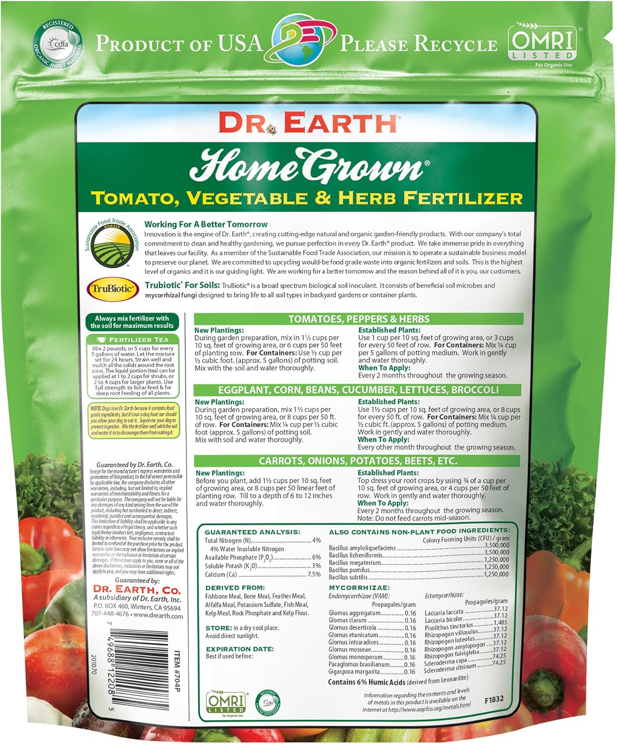 Dr. Earth Organic 5 Tomato, Vegetable & Herb Fertilizer Poly Bag : Everything Else