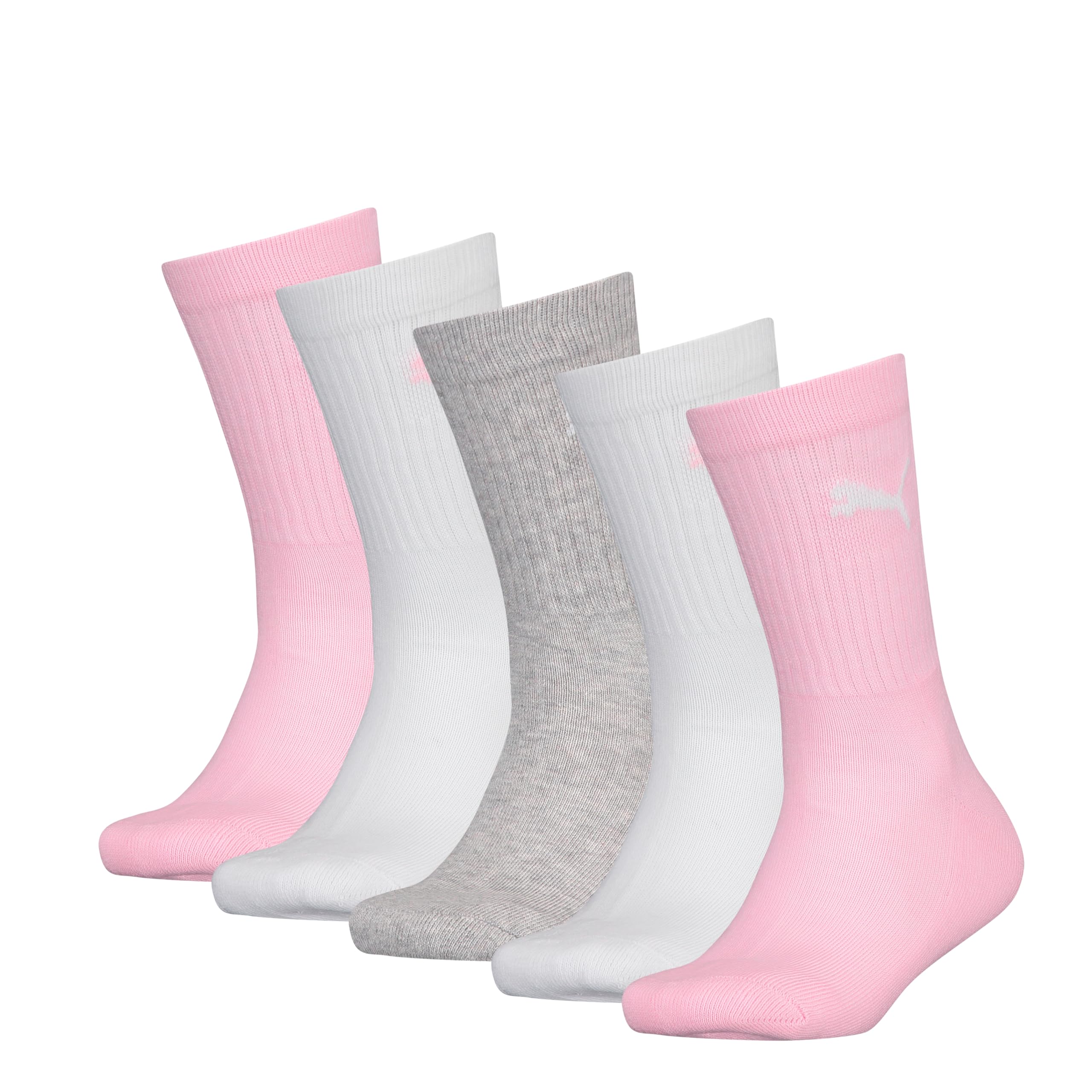 Puma Unisex White / Pink Children's Junior Crew Socks (Pack Of 5), White/Pink, 35-38