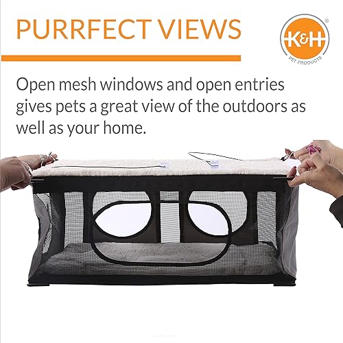 Miniatura 4 de K&H Pet Products EZ Mount Penthouse - Cama para gatos, hamaca para ventana de gato, estante para gato, percha resistente para ventana de gato para