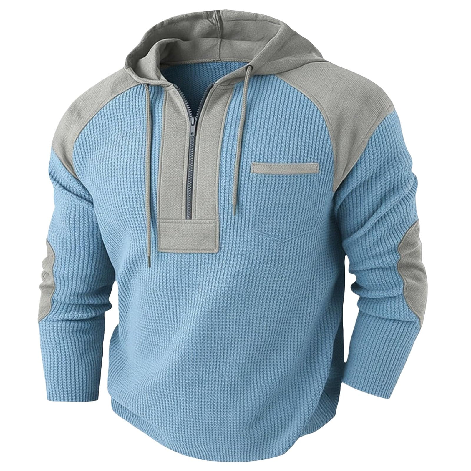 Felpa con cappuccio da uomo con mezza cerniera, stile vintage, a maniche