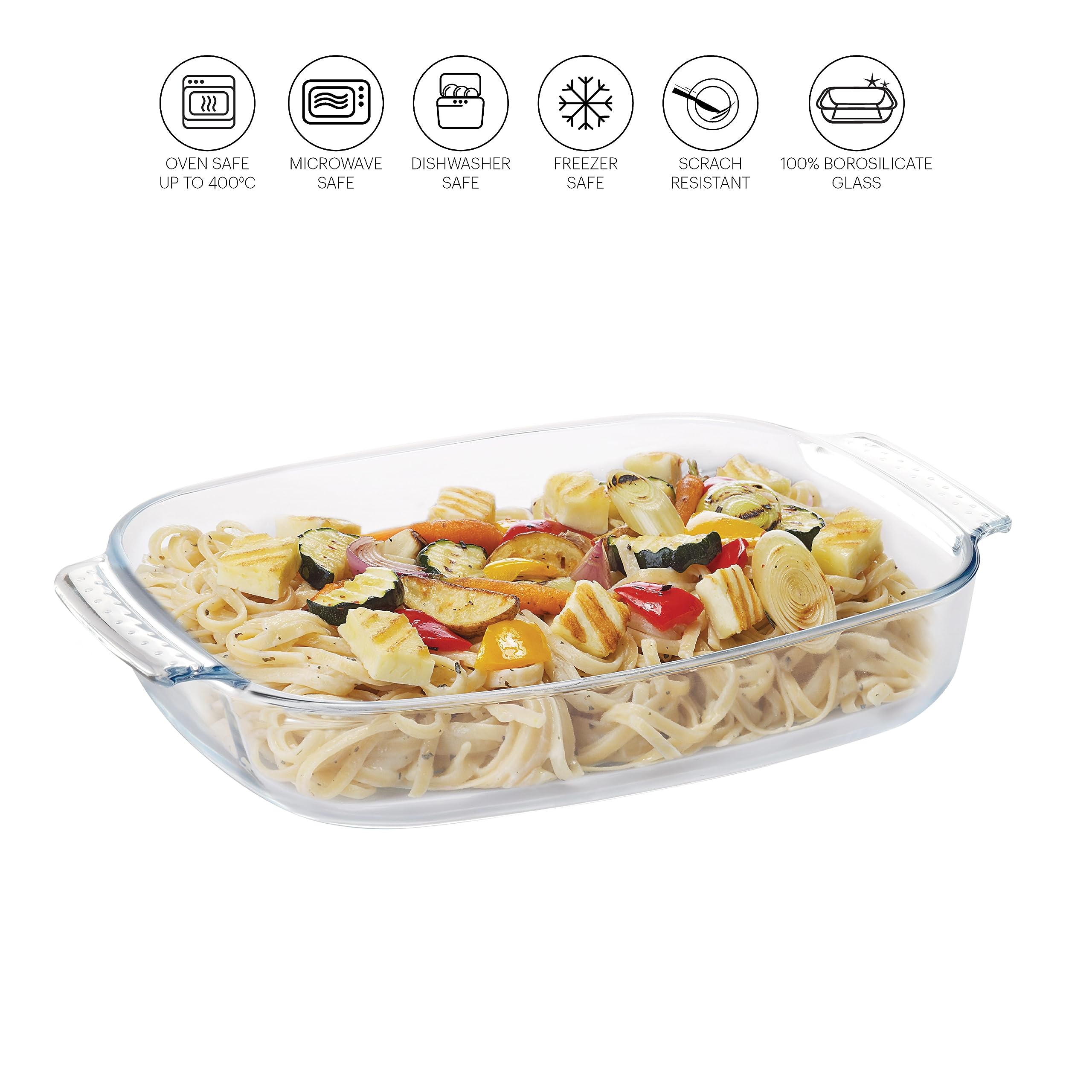 CELLO Giacinta Borosilicate Glass Baking Dish |Overware Glass Baking Set| Microwave Oven Safe Baking Dish| 2L, Transparent 2