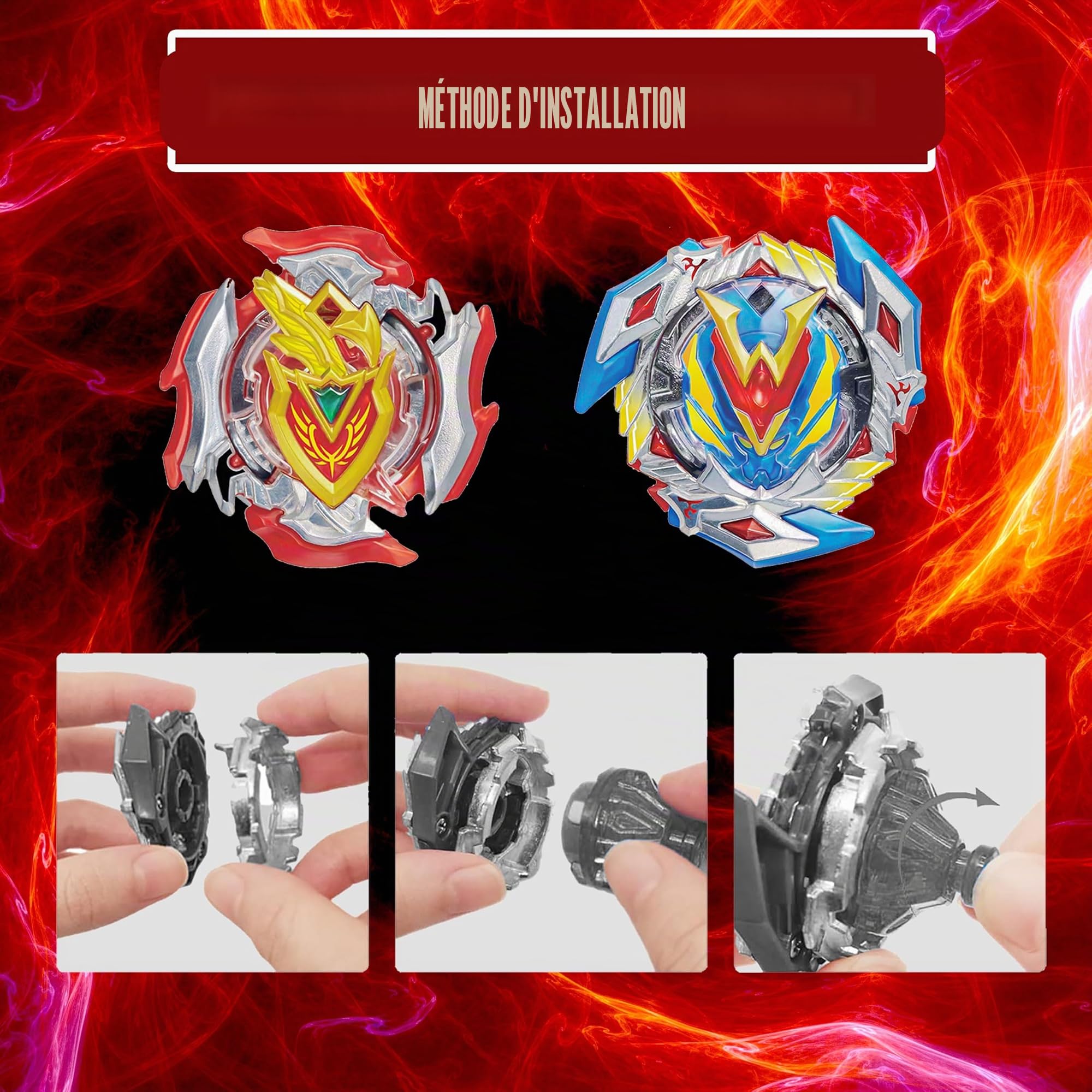 Lot de 2 Toupies de Combat avec 2 Lanceurs, 1 Poignée et Boîte de Rangement, Jeu de Duel pour Enfants