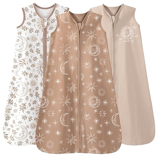 Unnivoll Saco de dormir para bebé de 0 a 6 meses, paquete de 3 unidades, 100% algodón, ligero, 0.5 TOG, saco de dormir para bebé con cremallera de 2