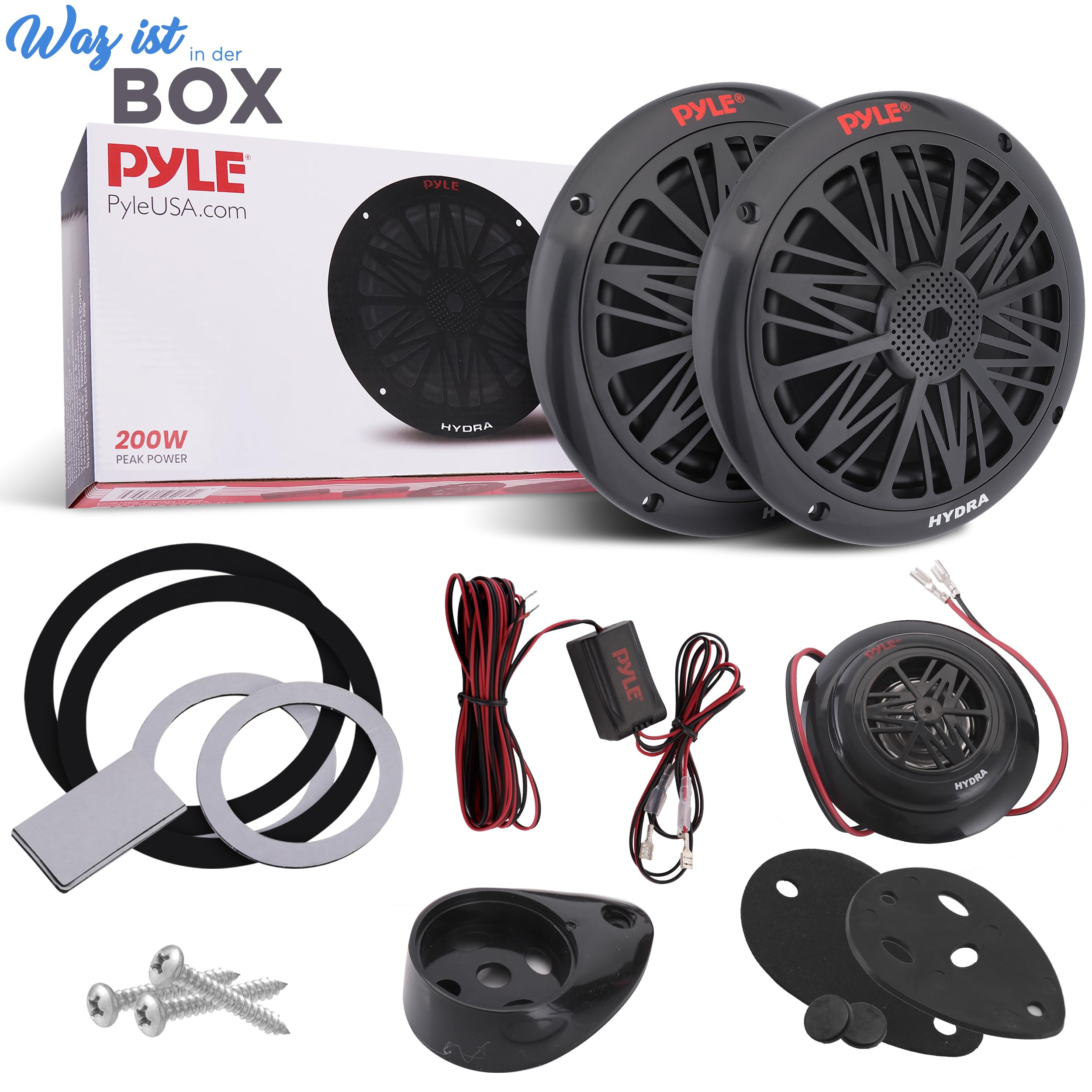Pyle 2-Wege Lautsprecher Boxen Wasserdicht Outdoor Aufbaulautsprecher – 200W Outdoor Box Wasserdicht als Boot oder Pool Lautsprecher, robuste Magentstruktur Musikbox, 85Hz bis 6kHz Wasserdichte Box