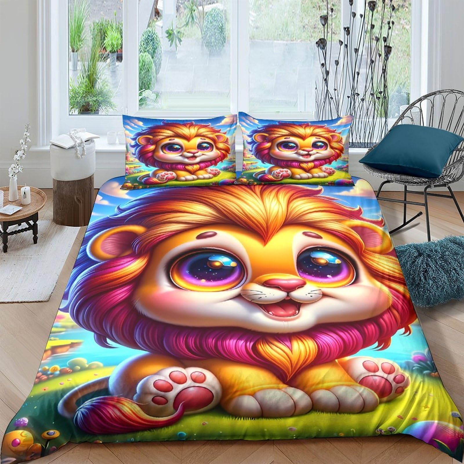 Ctjqhvkz Style-6 3D Printed Cute Lion Fitted Sheet Microfiber Soft Vibrant Cartoon Animal Bed Cover For Bedroom Guest Room Decor Single（135X200cm）