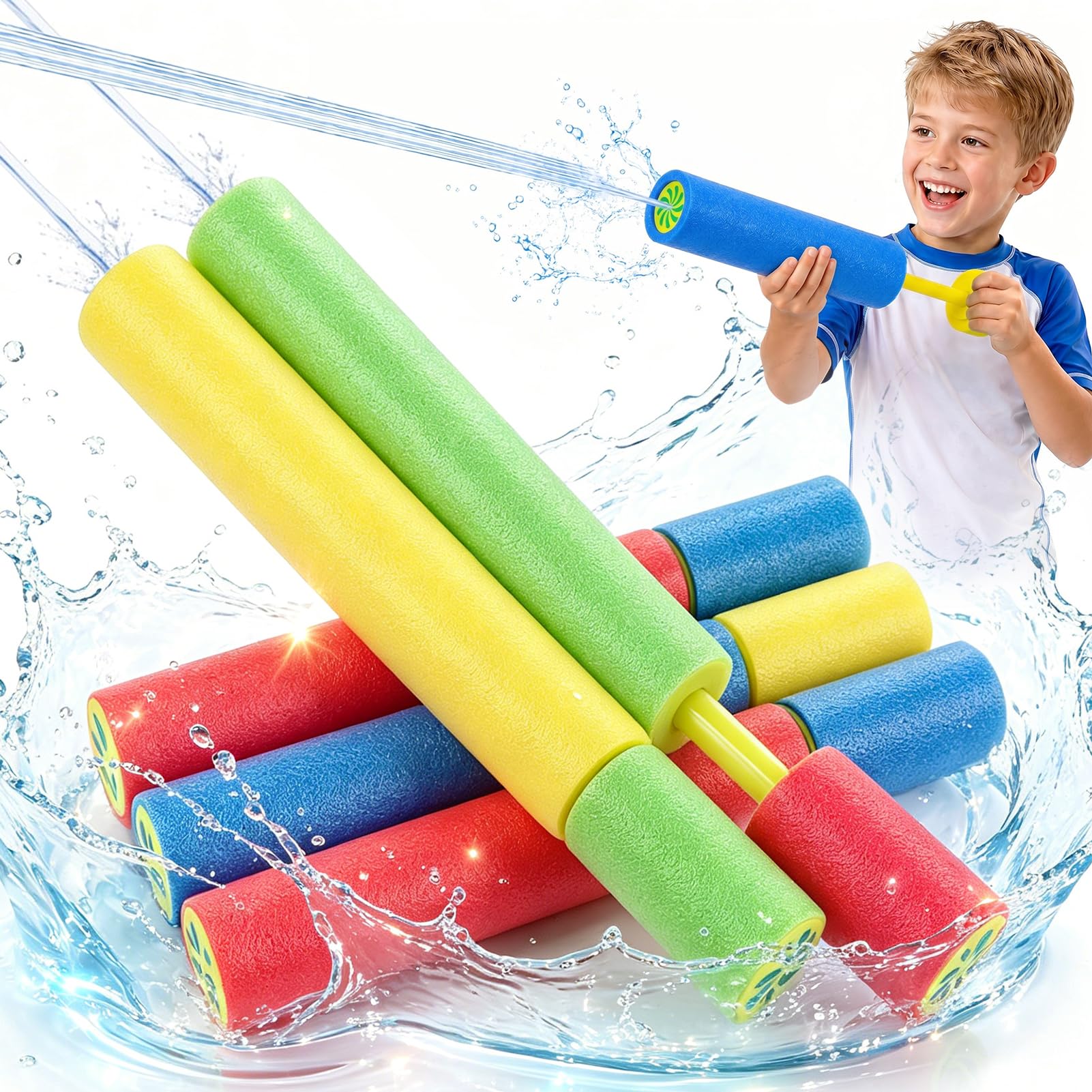 5 pcs Foam Water Guns Water Pistols for Kids,Water Blaster Shooters Push Pull Type Foam Water,Squirter Water Gun Summer Outdoor Beach Pool Water Toys,33CM Mixed Colors Foam Water Pistol for Boys Girls