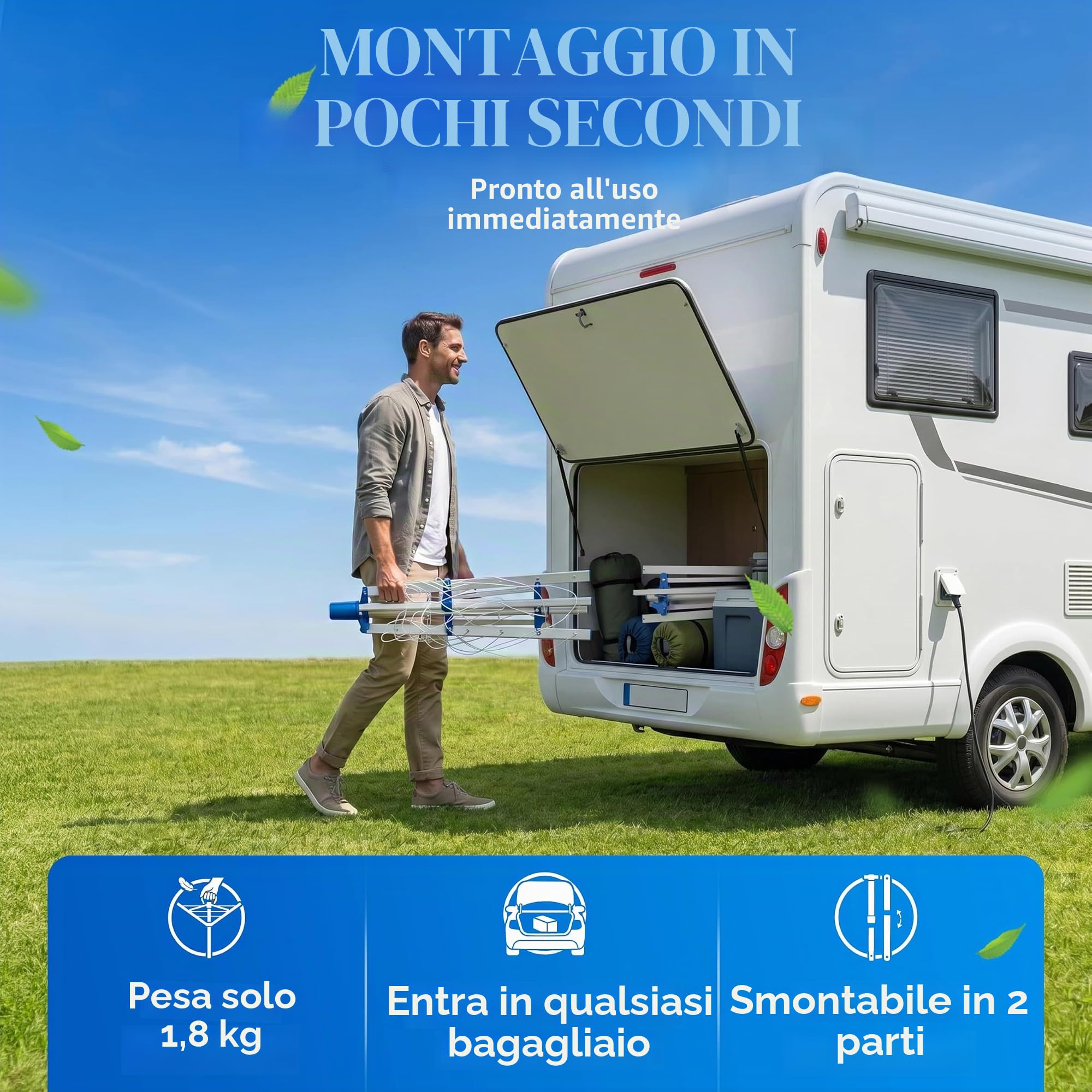 Monzana Asciugabiancheria rotante Regolabile | 4 Picchettii Stendibiancheria da Campeggio Giardino Alluminio, Robusto e resistente alle intemperie, Pronto all'uso ovunque