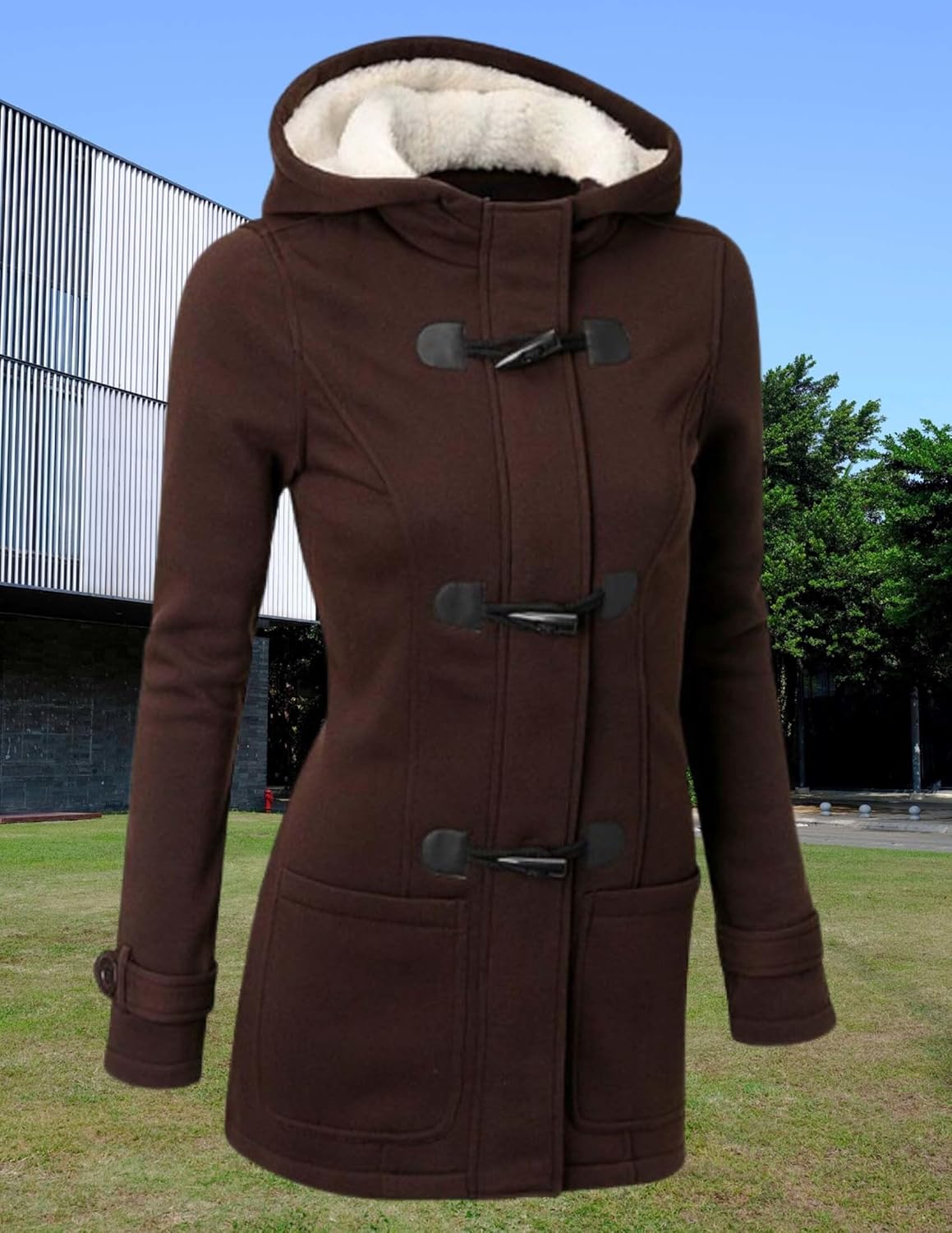 LIZALIG Womens Fashion Horn Button Fleece Thicken Fall Coat with Hood Winter Warm Jacket - Image 4