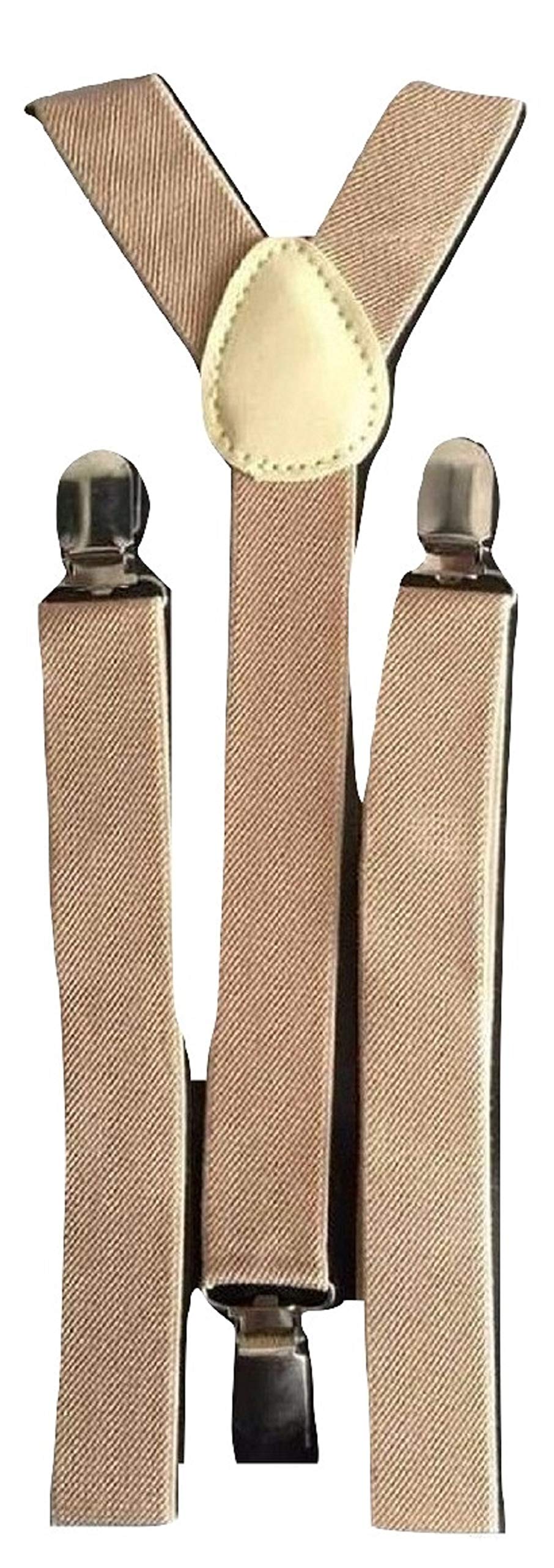 L&C® MENS LADIES UNISEX ADJUSTABLE SLIM BRACES TROUSER SUSPENDERS FANCY DRESS CLIP ON (Beige)
