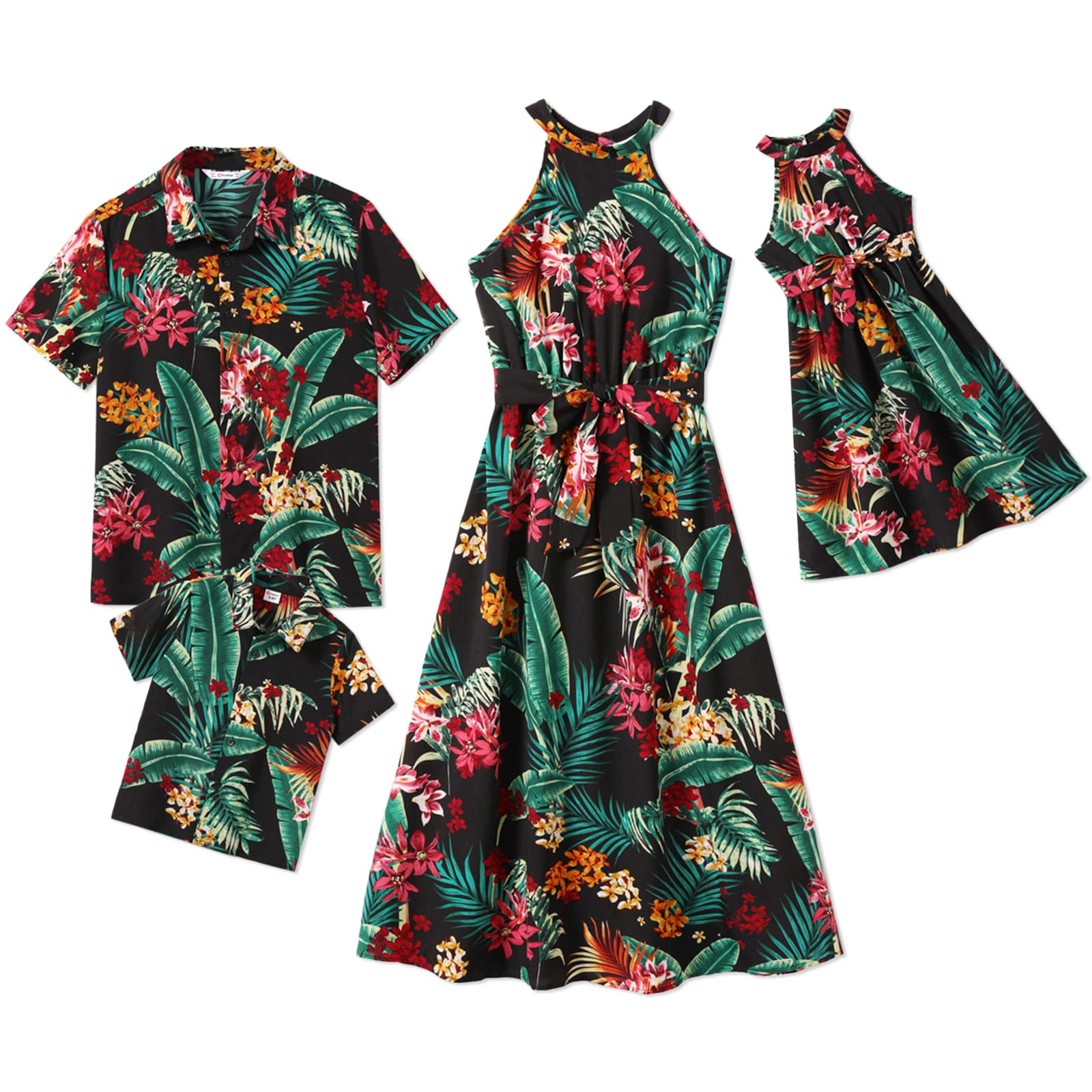 PATPATFamily Matching Outfits Mommy and Me Dresses Leaf Print Spaghetti Strap Casual Sleeveless Matching Outfits