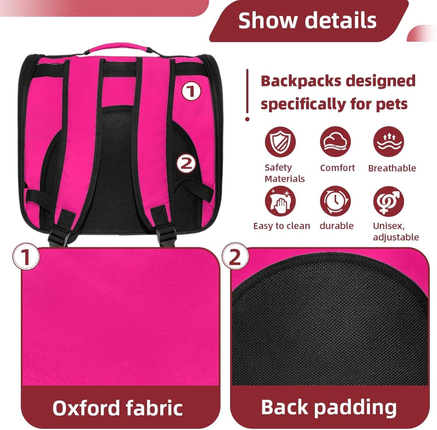 Portable Travel pet Backpack Carrier Hamster Bag Small Dog cat Carrier Breathable Hang Bag, Pure Rose Pink Pattern