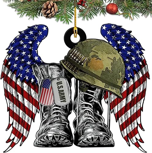 Adornos de Navidad del ejército estadounidense 2023, adorno de veterano, adornos patrióticos para decoración de árbol de Navidad, adorno de bota