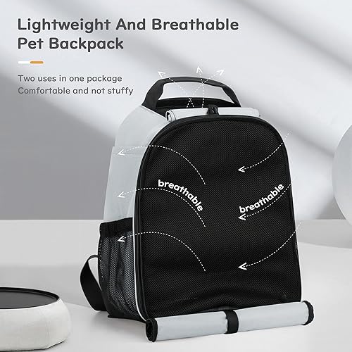 Miniatura 3 de Mochila transportadora para mascotas para gatos pequeños y perros, mochila gris transpirable para gatos, cachorros, diseño de cortina de privacidad,
