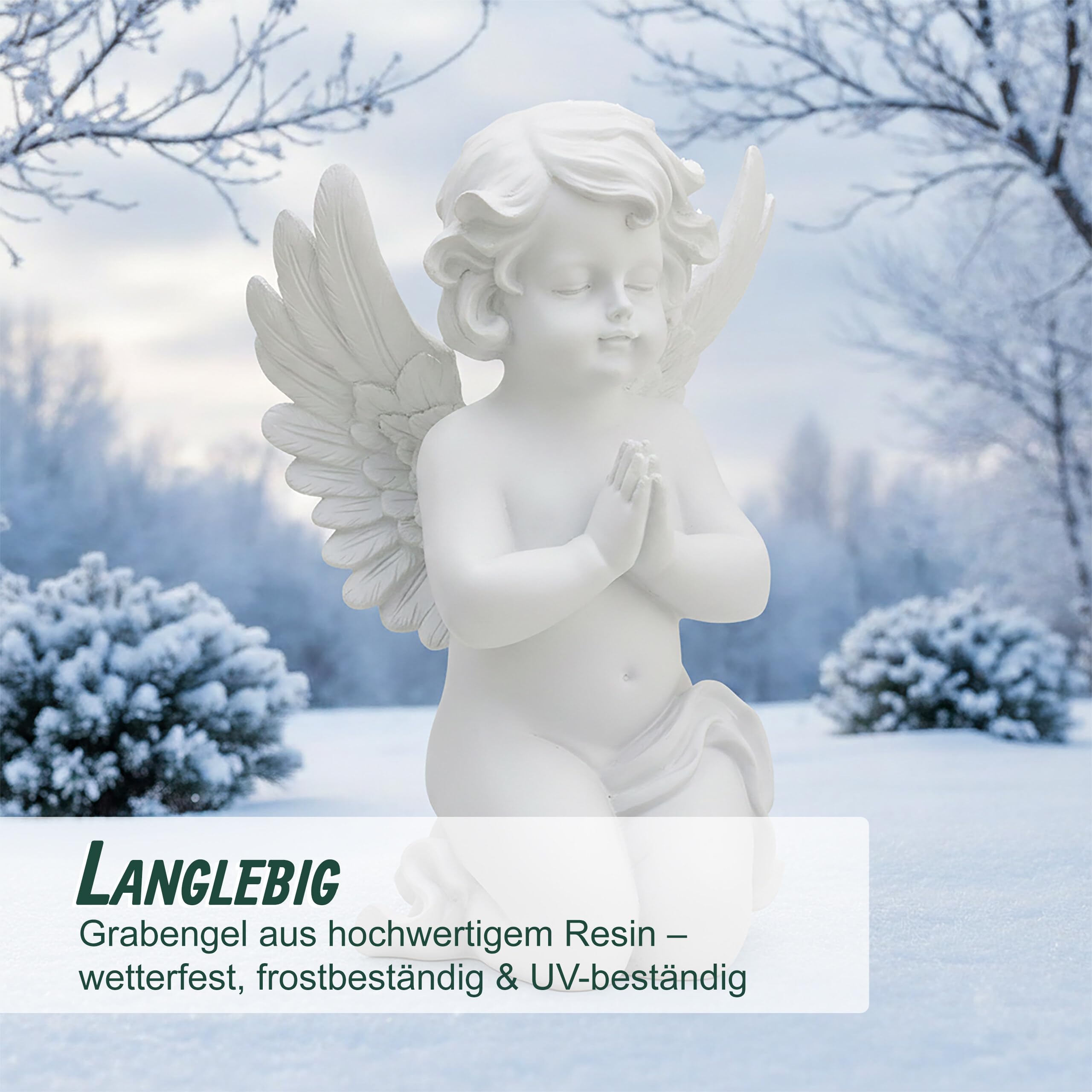 Relaxdays Grabengel betend, Kunststein, Wetter-, Frost- & UV-beständig, H x B x T: 36x22,5x18 cm, Grabschmuck, weiß
