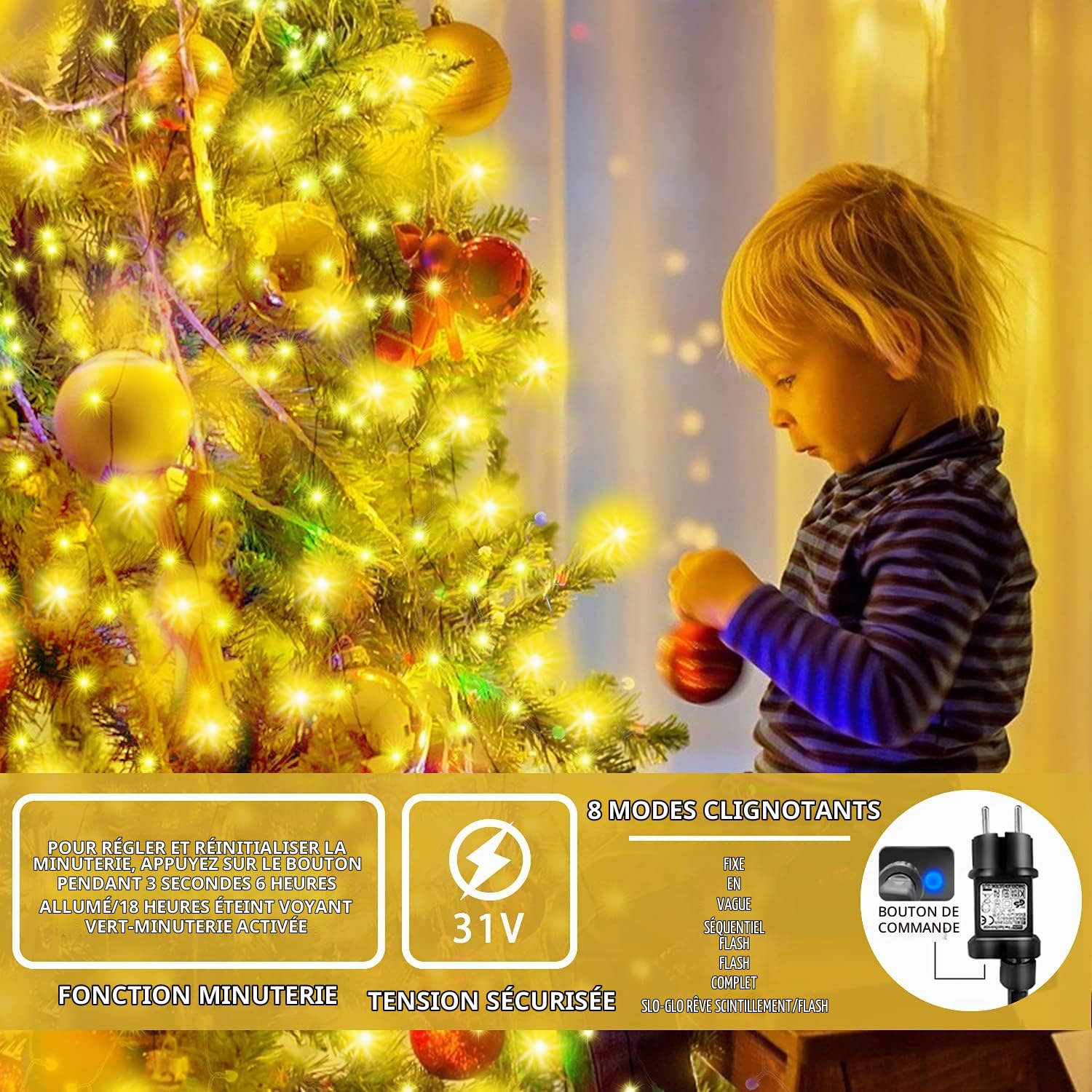aneeway Guirlandes Lumineuses 400 LED Blanc Chaud Waterproof Lumières de Noël Intérieur et Extérieure String Allume avec Minuterie Décoration Festivals Mariages, 8 Modes D’éclairage