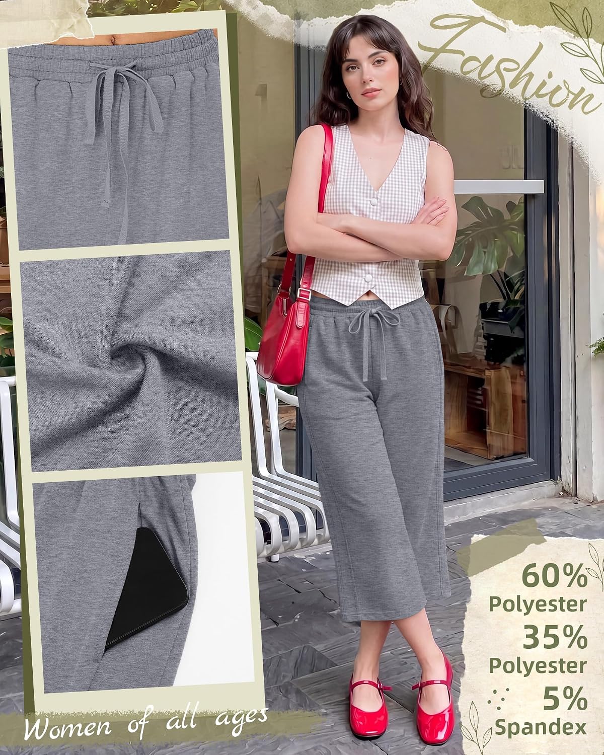 4 Pack Women's Wide Leg Capris Casual Loose Fit Cropped Sweatpants Drawstring Lounge Yoga Pants with Pockets