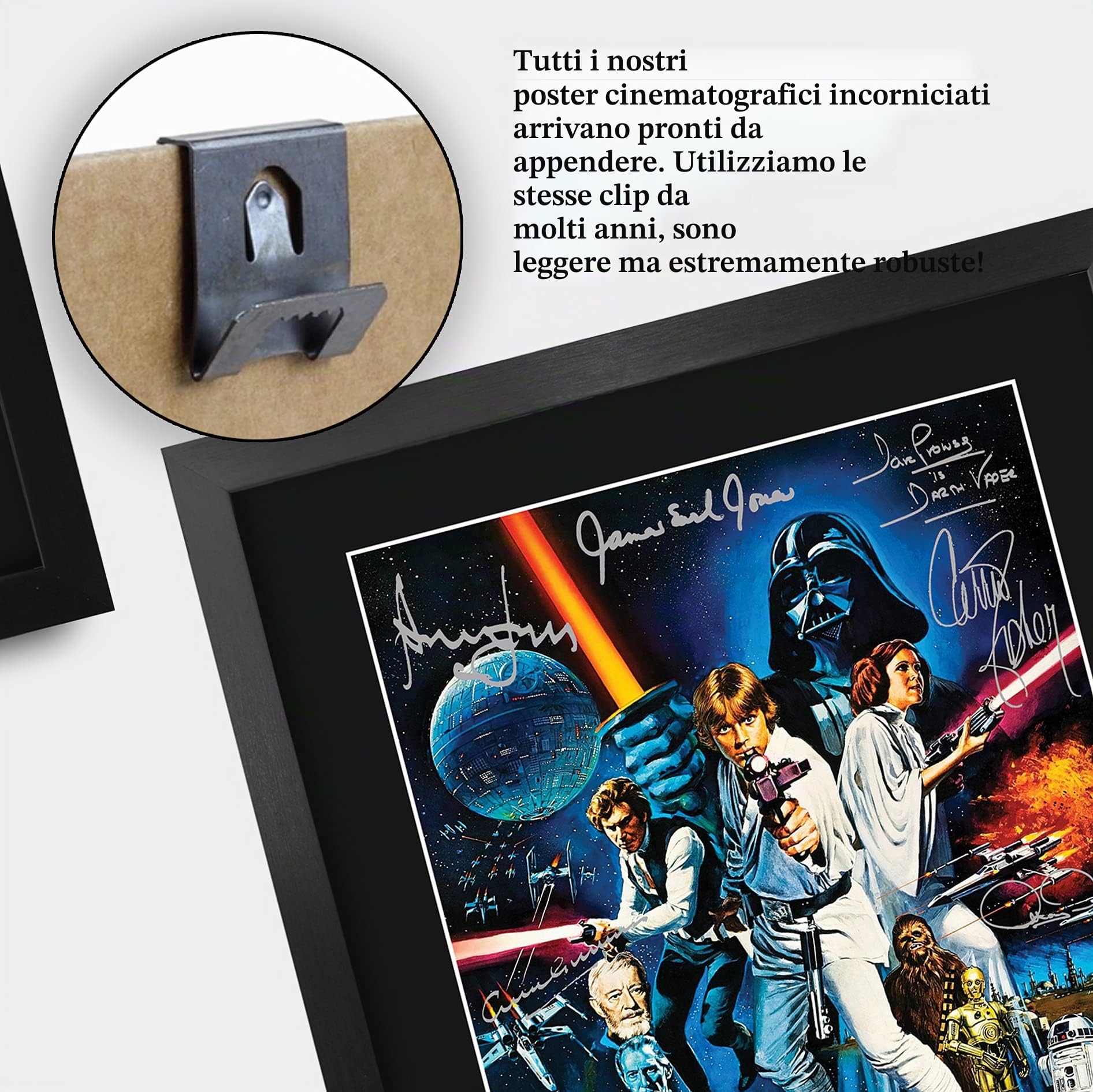 HWC Trading, incorniciato, tema Guerre stellari, Poster della collezione cinematografica con firme del cast, in formato A3, stampa con autografi, per regalo, stampa fotografica, Una nuova speranza