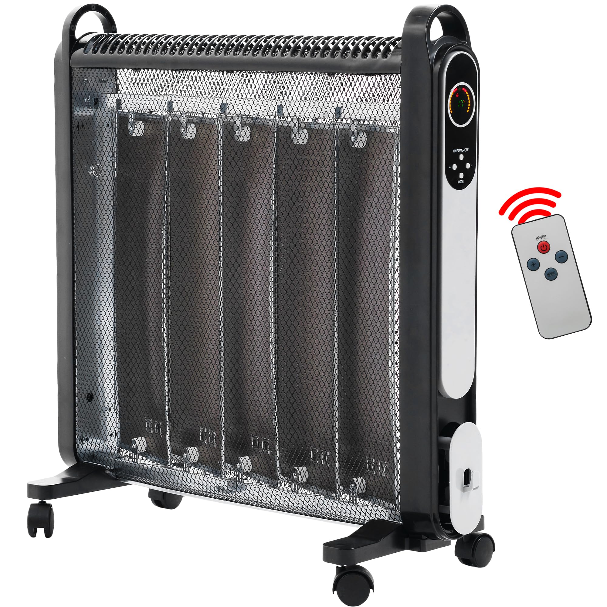 Nyxi Electric 2000W Mica Oil Free Panel Heater with Remote Control, 2 Heat Settings (1200w, 2000w), 24-Hour Timer, Thermostat, Overheat Protection, Portable for Home & Office (Black, Model: 3836)