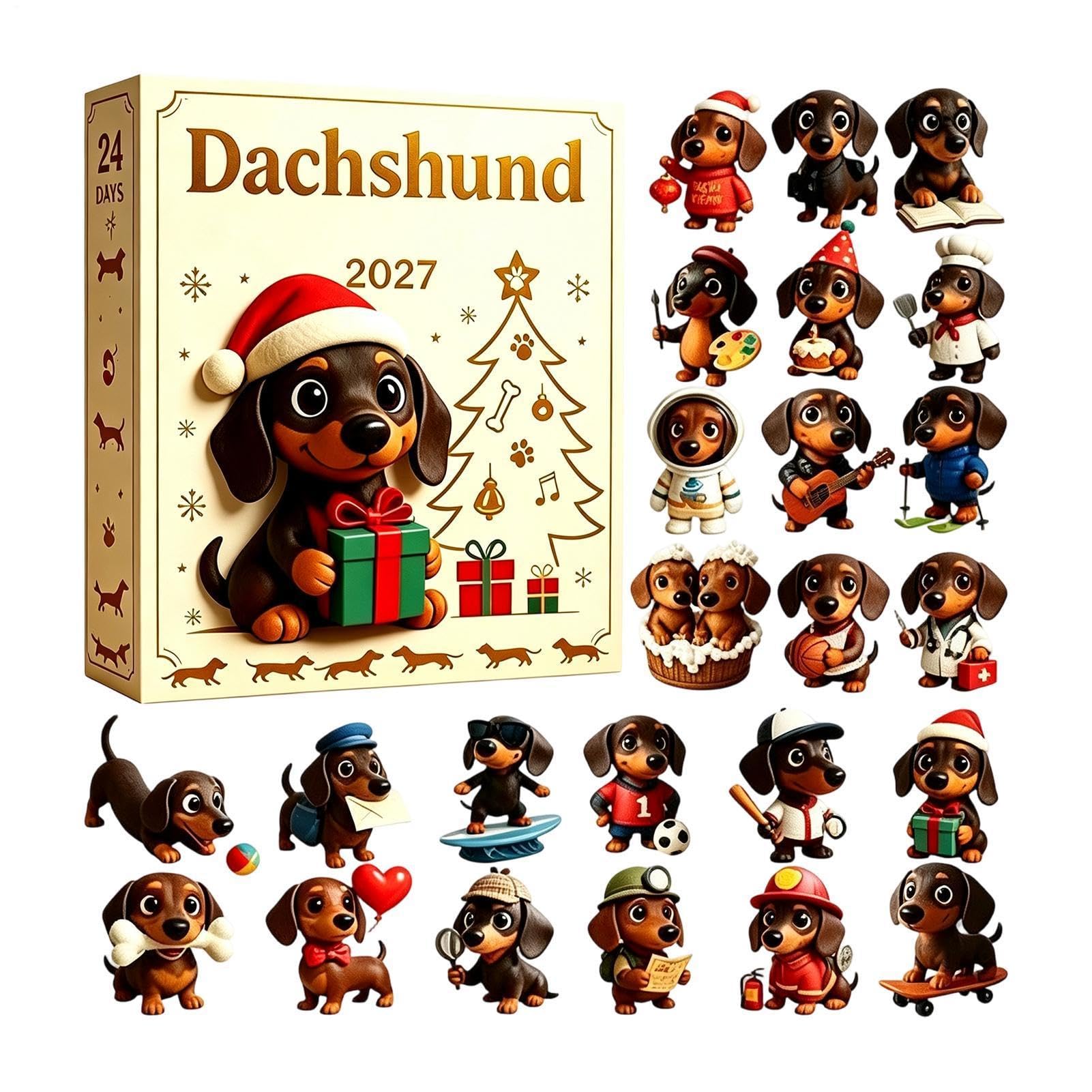 Weihnachtskalender Advent - Dackel Urlaub Dekoration | 24-Tage-Countdown-Kalender – für Fensterbank, Kaminsims, Büro, Auto, Urlaub, Party, Zuhause, Feier, Festival