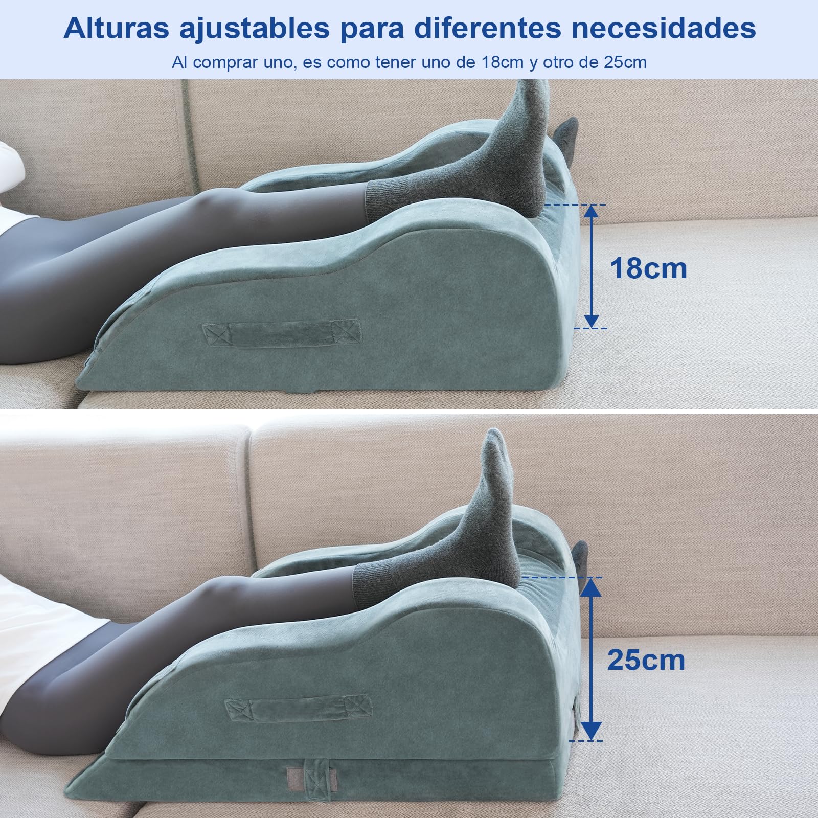 KingPavonini Almohada Elevadora de Piernas Ajustable, Diseño Ergonómico para Mantener la Rodilla Recta. Alivia Hinchazón y Dolor, Mejora la Circulación. Espuma Memoria (Pierna Individual)