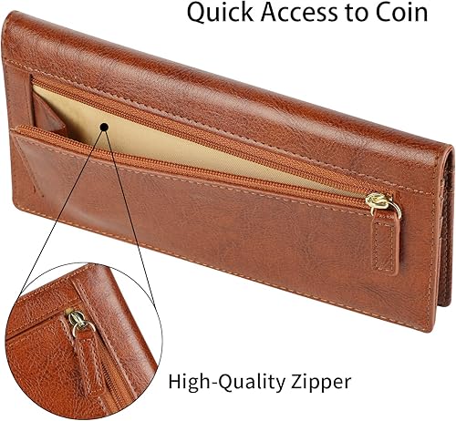 Miniatura 6 de Lavemi Cartera de cuero fino ultra delgado para mujer, bloqueo RFID, tarjetero de crédito, doble doble para damas