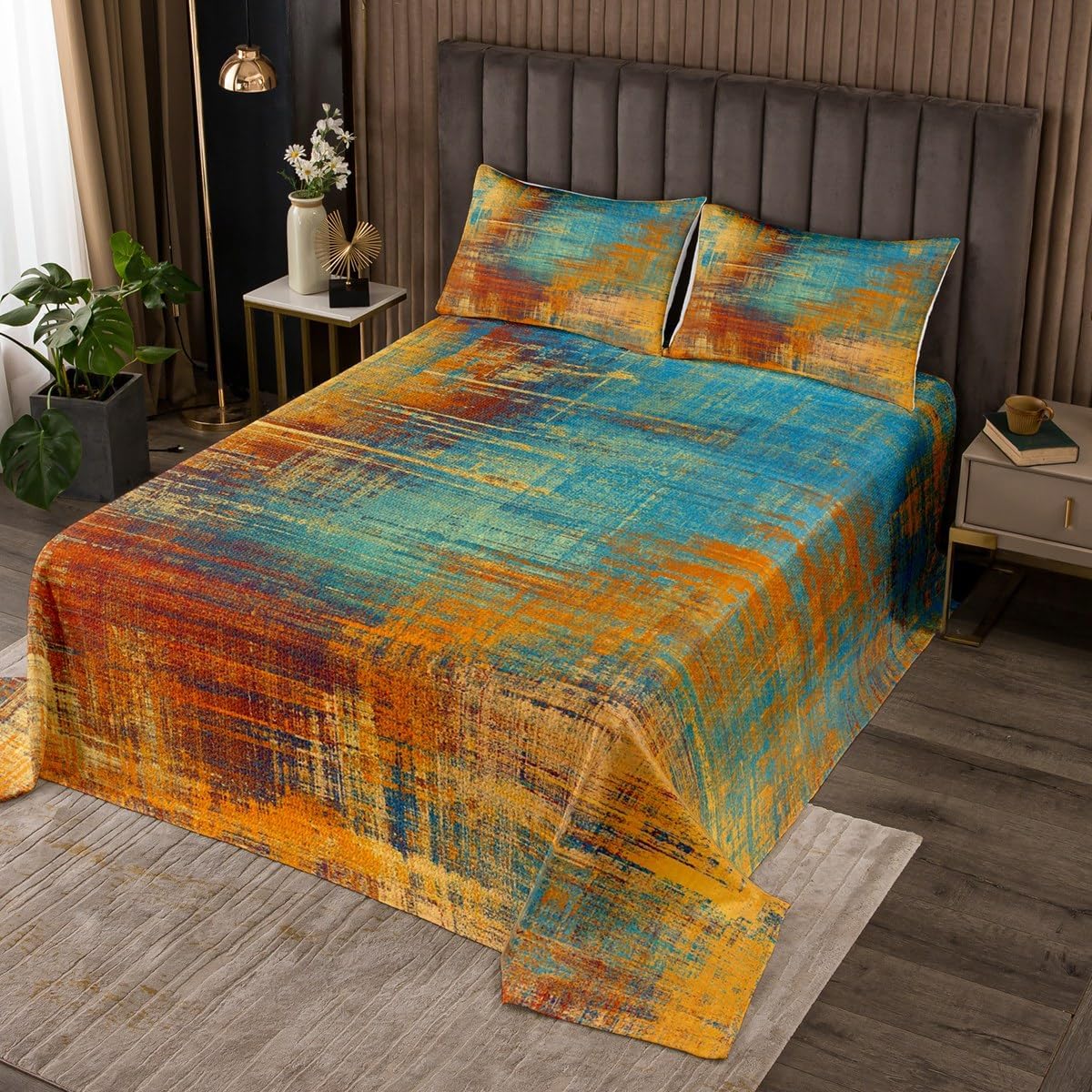 Turquoise Gradient Coverlet Twin Size for Kids Boys Girls Rainbow Watercolor Bedding Set, Ombre Tie Dye Bedspread Set Abstract Grunge Quilt Set, Fluid Ink Patchwork Bed Set with 1 Pillowcase