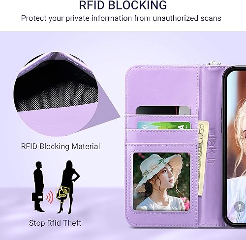Miniatura 5 de ULAK Funda compatible con iPhone 15 Plus con tarjetero y diseño de flores, para mujeres y niñas, de piel sintética, con función atril y correa de