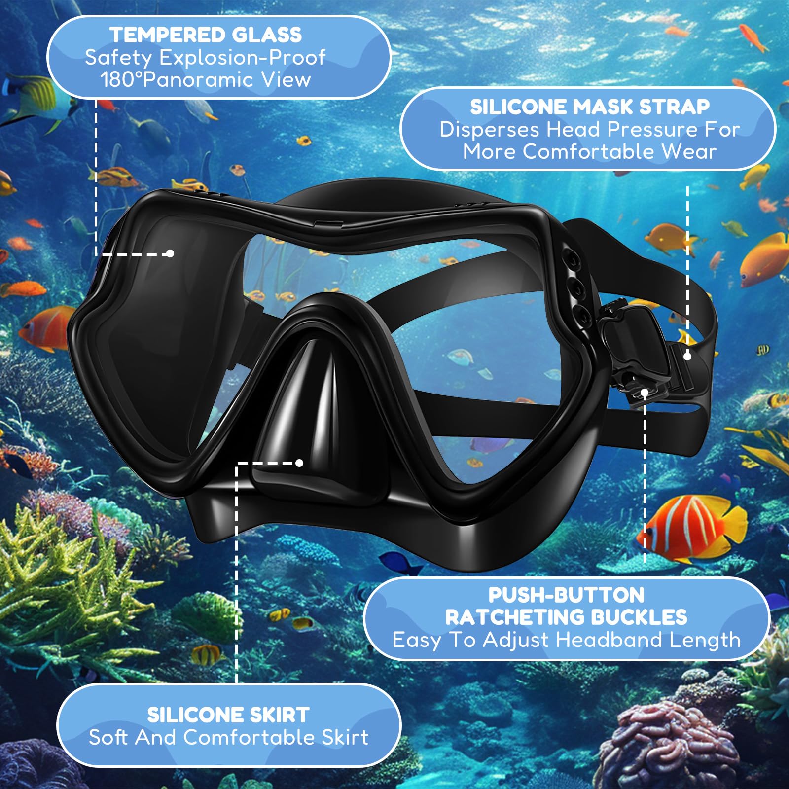Zestaw do snorkelingu z fajką i okularami do nurkowania, 3 kolory
