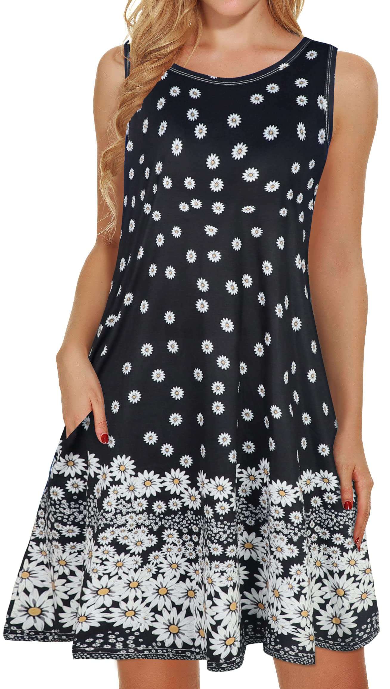 elescat Womens Summer Dresses 2026 Beach Casual Sleeveless Floral Print Tank Loose Sundress with Pocket