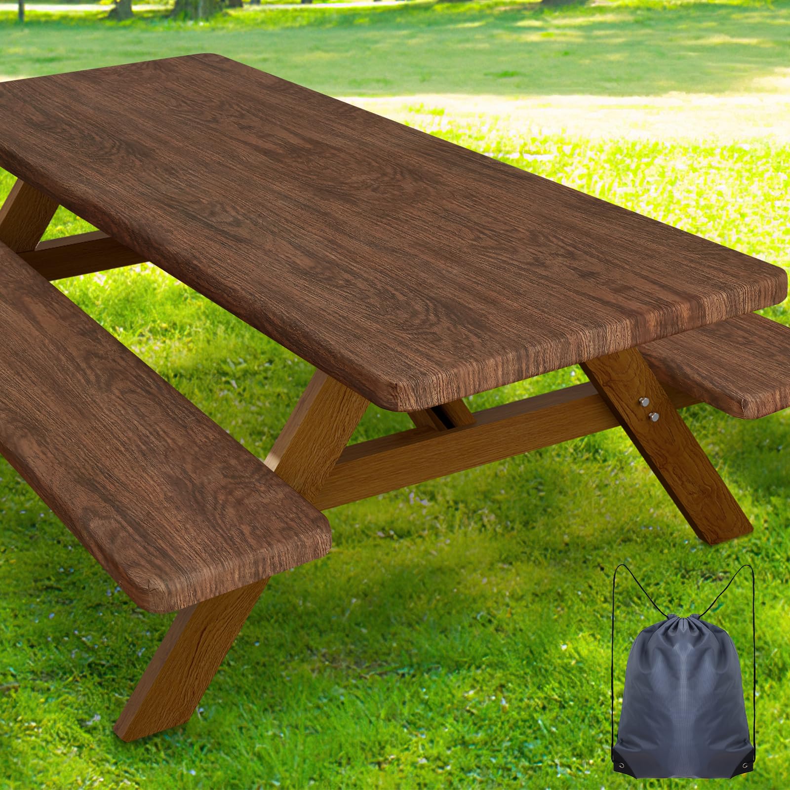 Photo 1 of Smiry Waterproof Picnic Table Cover Set, Brown, 30"x96"