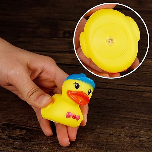 Miniatura 4 de Juego de 15 patos de goma de juguete de baño, 2 pulgadas, juego de pato flotante de goma chirriante para baby shower, bañera y piscina