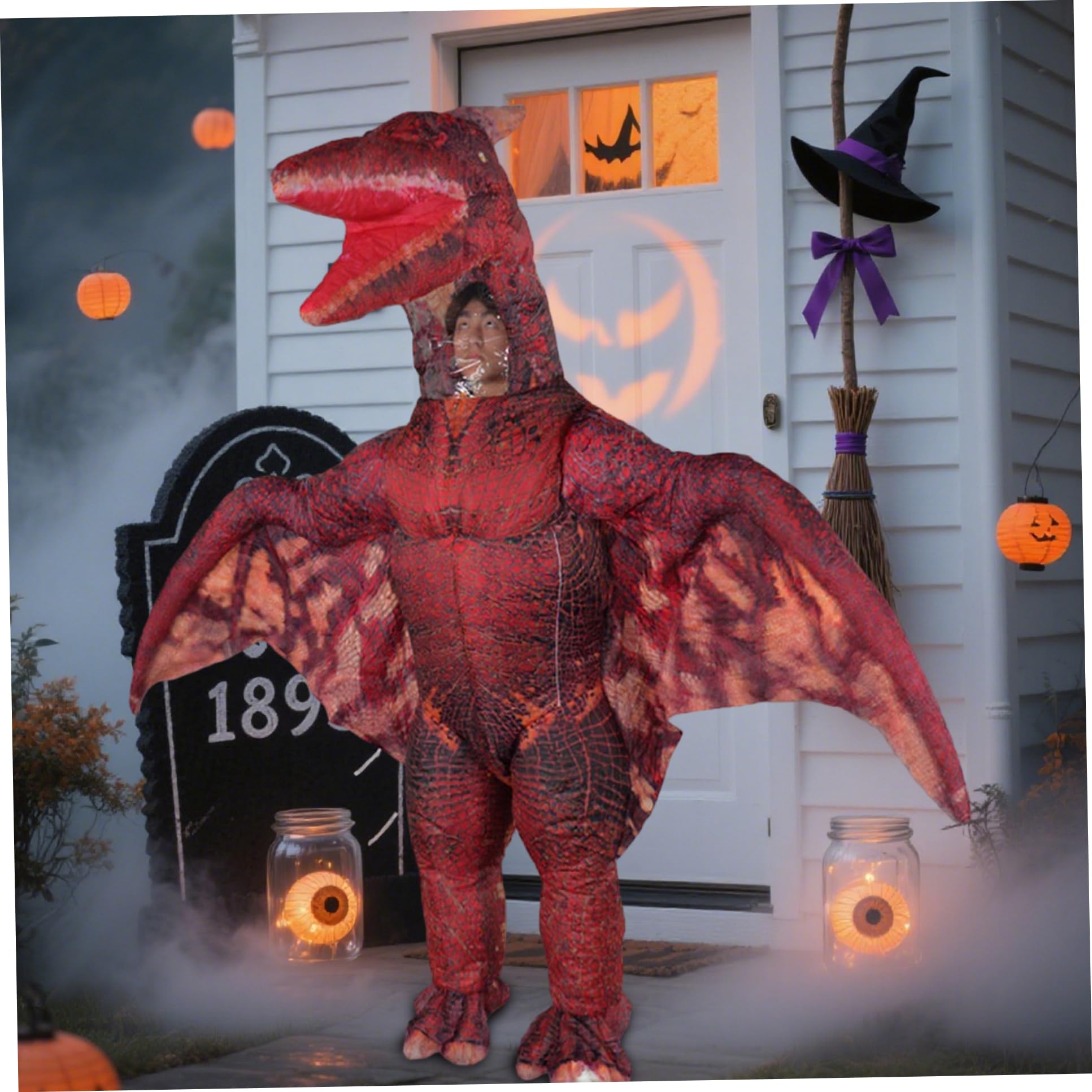 Gcroet Disfraz de Dinosaurio Pterodáctilo Rojo Disfraz de Dinosaurio Inflable Divertidos Disfraces de Halloween para Fiesta Halloween Cosplay...