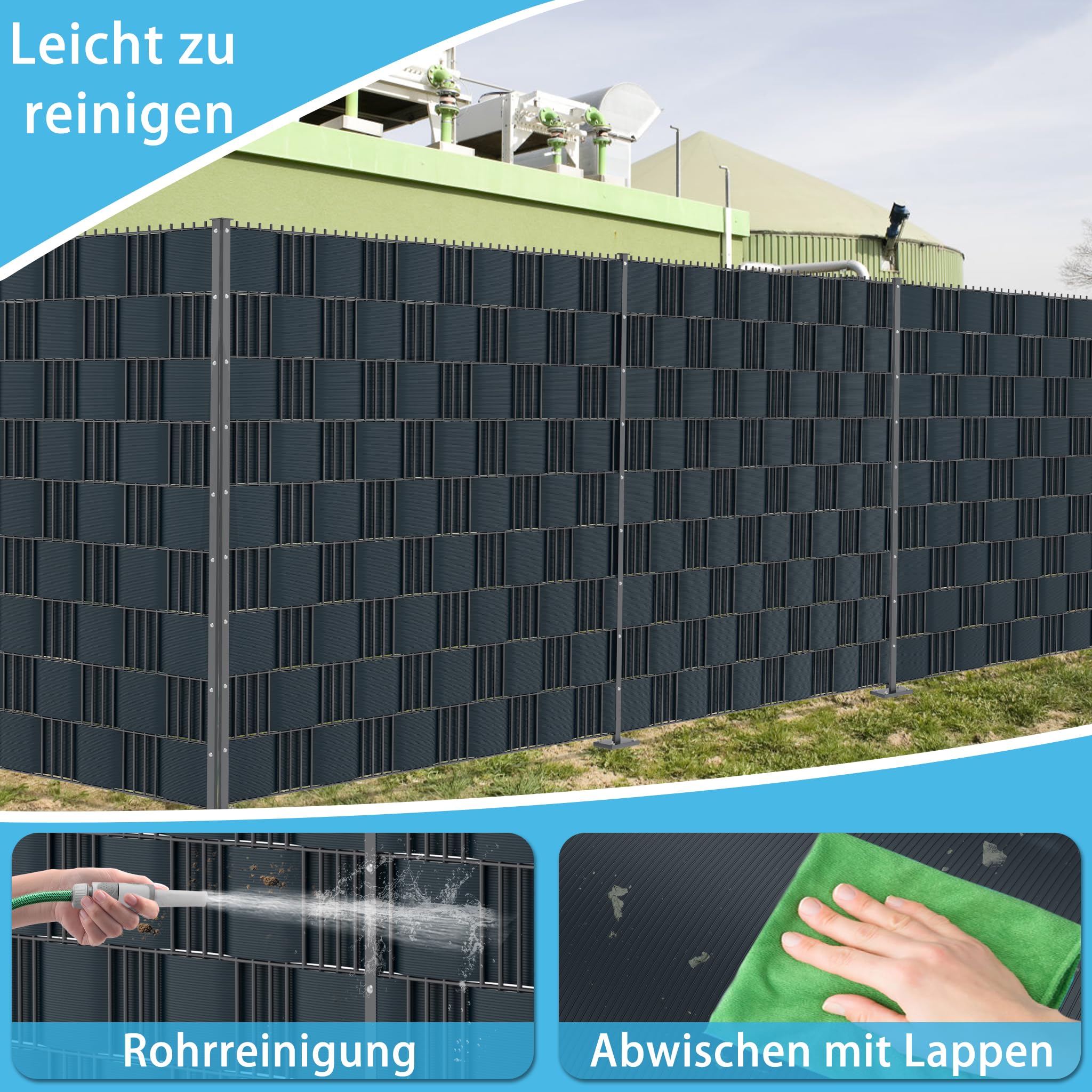 PVC Sichtschutzstreifen für Gartenzaun – 19 x 250 cm – Wetterfest, UV-beständig & formstabil – 30 Stück – Anthrazit – Sicht- und Windschutz für Doppelstabmatten- & Mattenzäune