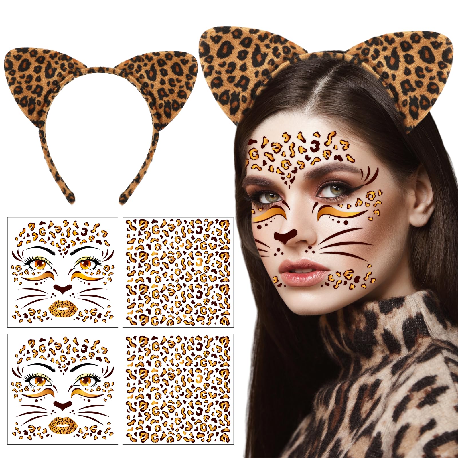 HOWAF Leopard Print Leopard Ear Headband, One Size (10 cm x 10 cm x 2 cm), Yellow, Unisex, Leopard Theme