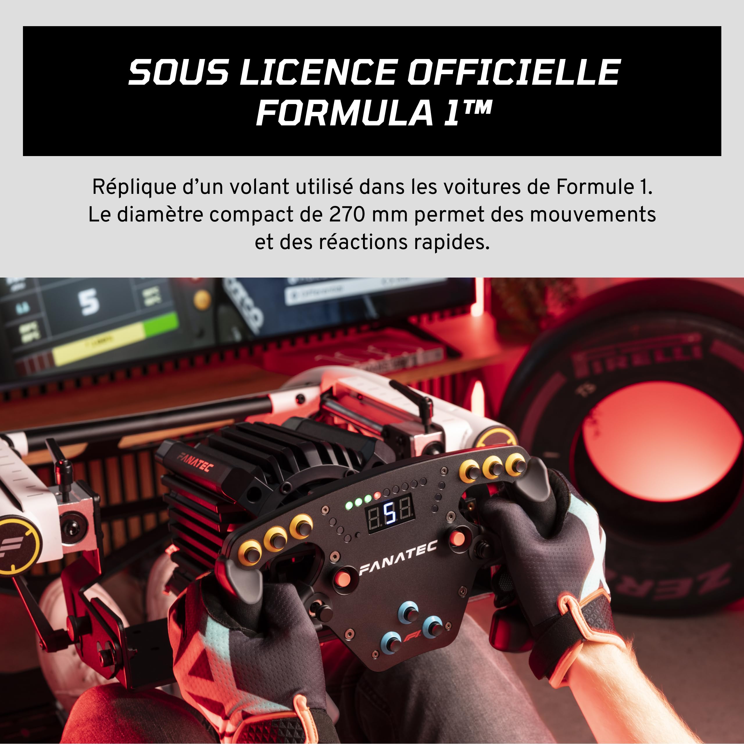 FANATEC Sim Racing ClubSport F1 Esports V2 Volant – PC | Licence Officielle Formula 1, Poignées en Alcantara, Écran LED, Palettes Magnétiques, Moteurs à Vibration Intégrés