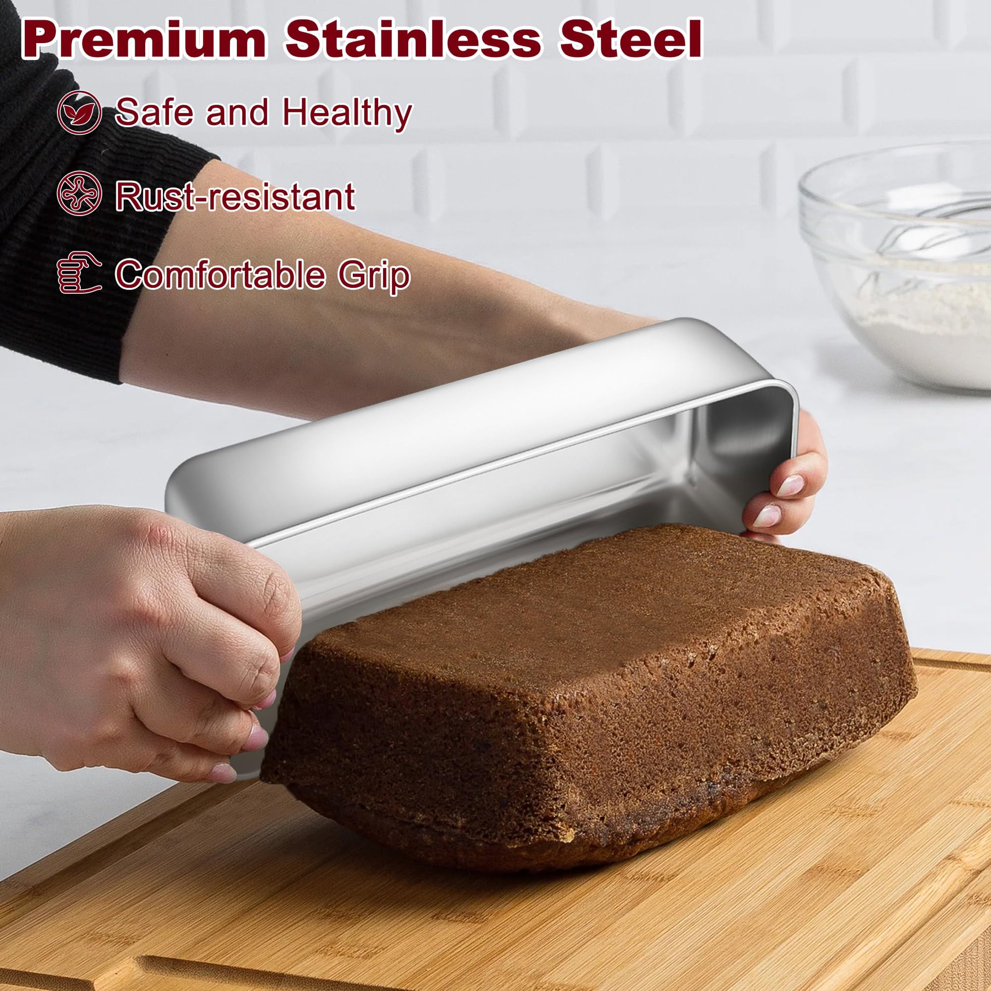 LIANYU 4 Stück 30,5 x 12,7 cm Kastenformen, große Backformen-Set | Brotform aus Edelstahl für Lasagne, Fleisch, Kuchen, Brownies, Eis, gesund und langlebig, spülmaschinen- und gefriergeeignet