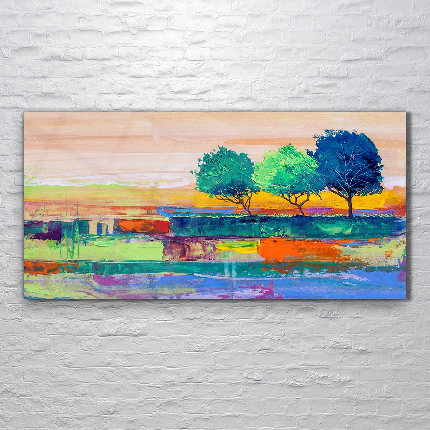 Coloray Pintura acrílica Vidrio Acrílico 120x60cm Cuadro De Pared Sala De Estar Arte Mural - Hojas de árboles de arte