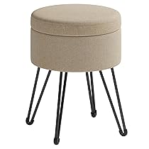 SONGMICS Sgabello Pouf Contenitore, Cassapanca Rotonda, Sgabello Toeletta, 39 x 44,1 cm (Diam. x A), Gambe in Metallo, Sedile Imbottito, Soggiorno Camera da Letto, Marrone Cammello LOM002K01