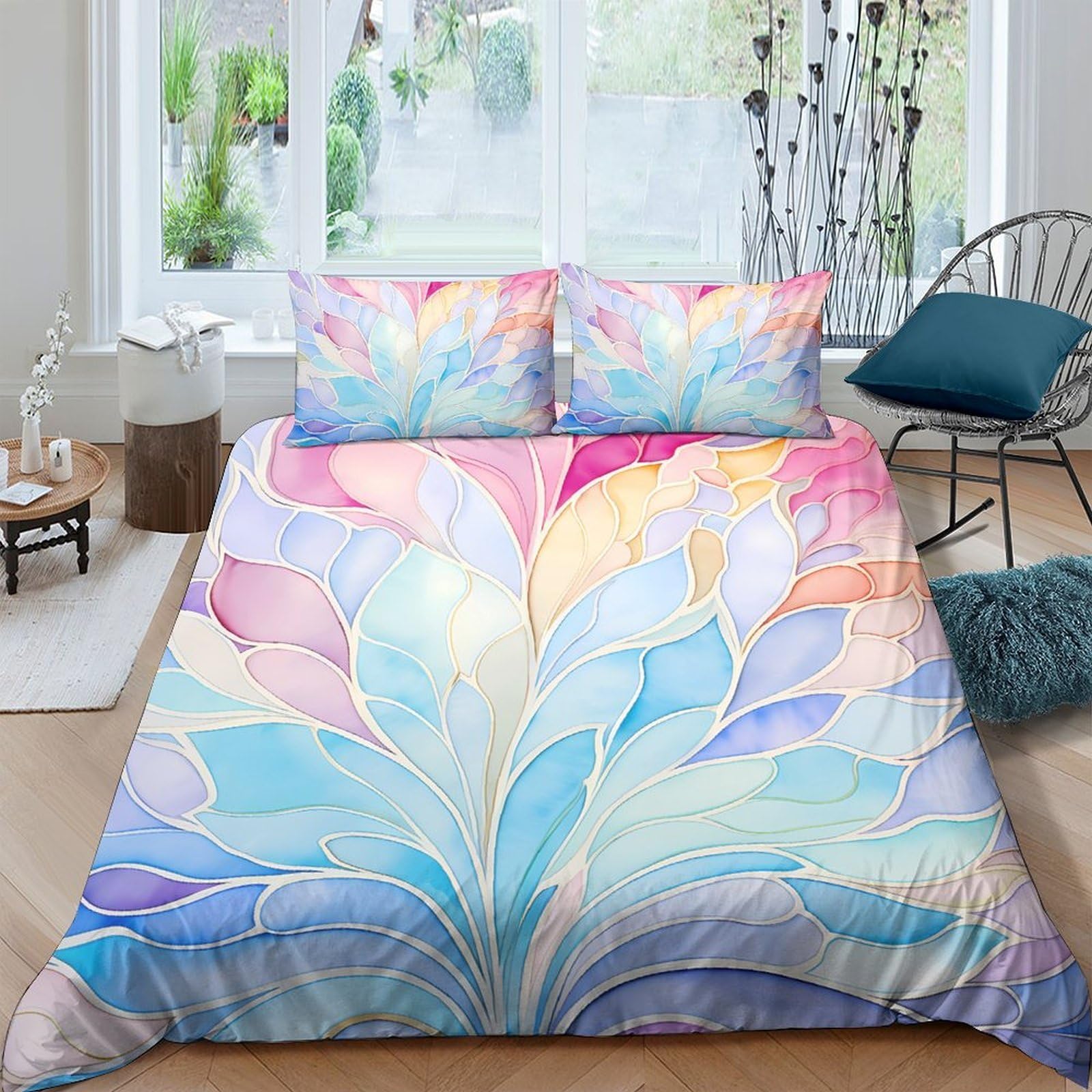 Ctjqhvkz Style-1 3D Printed Pastel Feather Fitted Sheet Microfiber Soft Watercolor Leaf Mattress Cover For Bedroom Guest Room Decor Single（135X200cm）