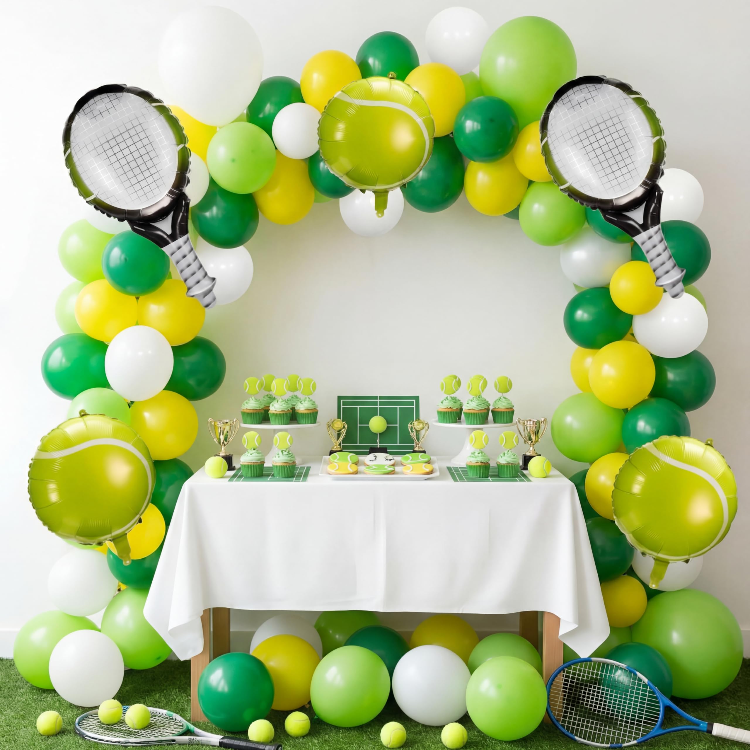 LaRandom 108 Pcs Tennis Party Decorations Tennis Balloon Arch Garland Kit White Green Yellow Foil Latex Balloons for Sports Themed Birthday Women Men Party Decorations Supplies