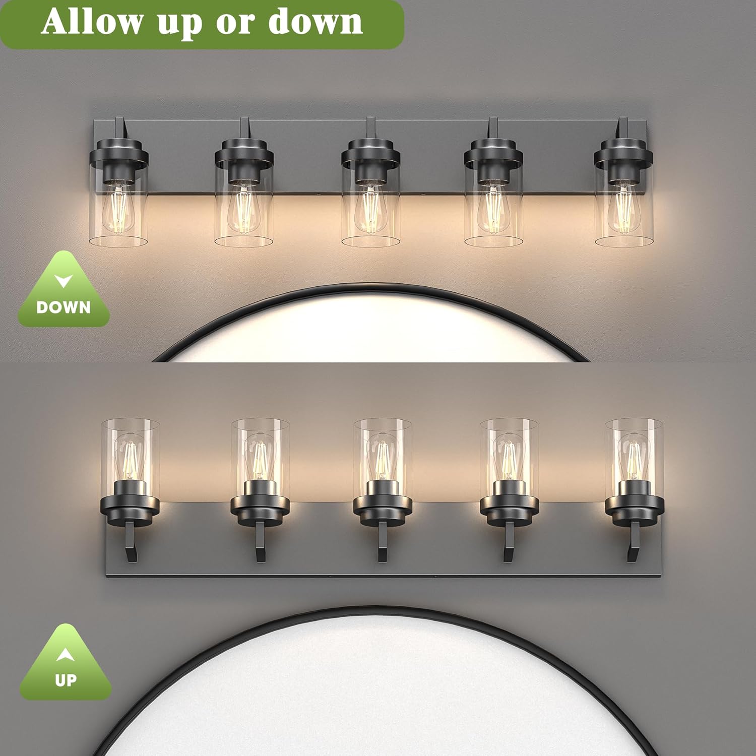 Espird Modern 5-Light Black Bathroom Vanity Light with Clear Glass Shade, 37.4 x 4.7 x 6 inches