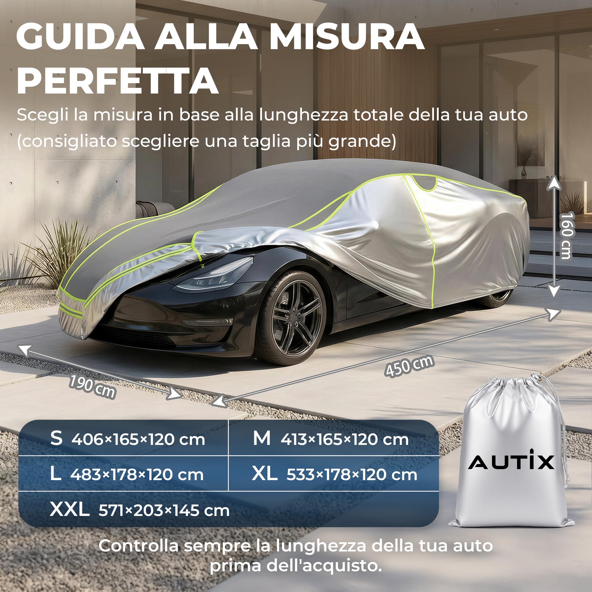 Telo Antigrandine per Auto Imbottito Spesso Impermeabile con Zip Laterale, Copriauto 3 Strati EVA Antiurto, Protezione UV Pioggia Neve Vento (AUTO L:483 * 178 * 120 cm)