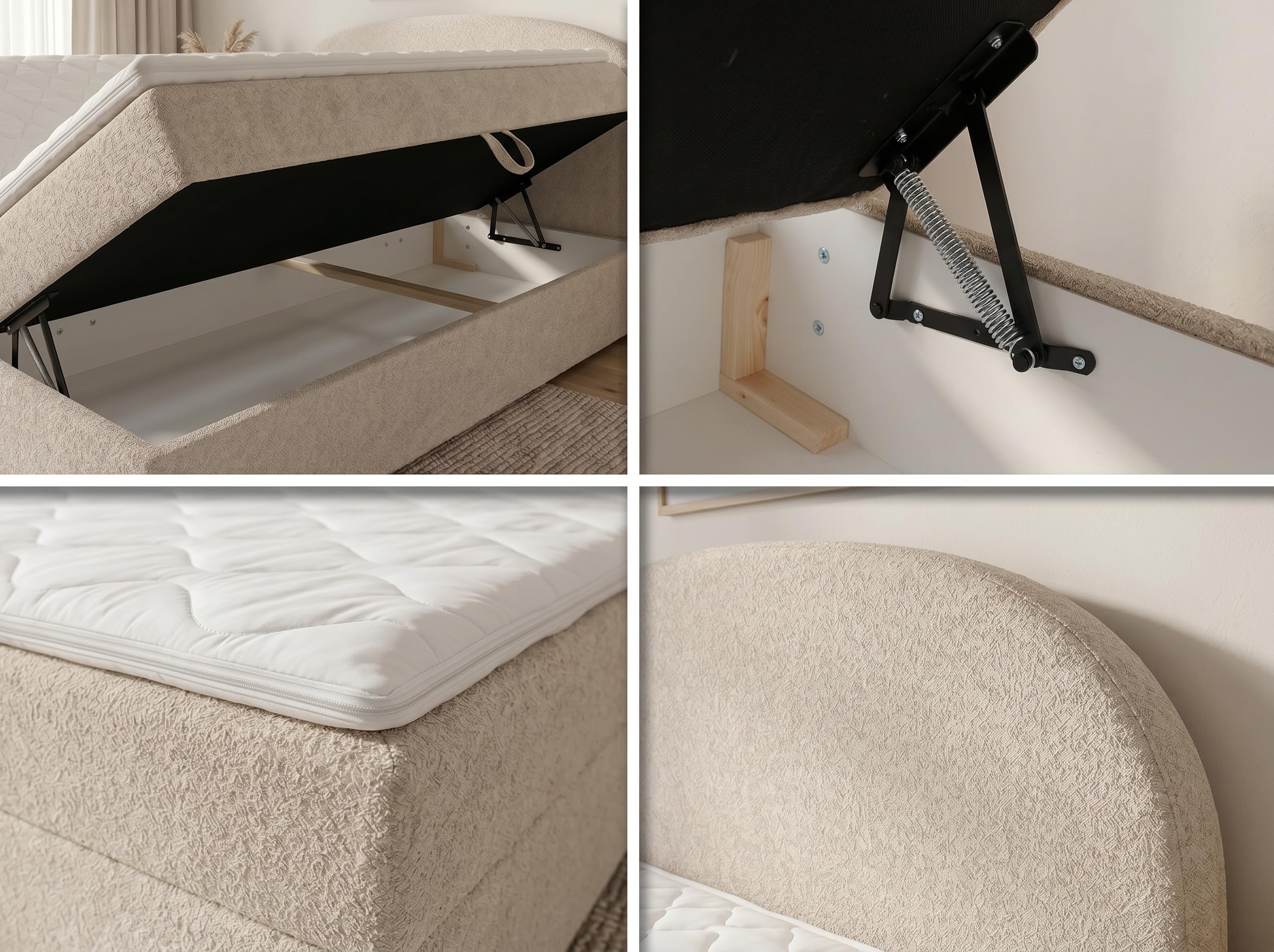 Sofnet Boxspringbett Cloud mit 2 Bettkästen, Doppelbett mit Bonell-Matratze und Topper, Polsterbett in weichem Bouclé-Stoff, Bett, Bettgestell für Schlafzimmer (Schwarz (Coral 60), 180 x 200 cm)
