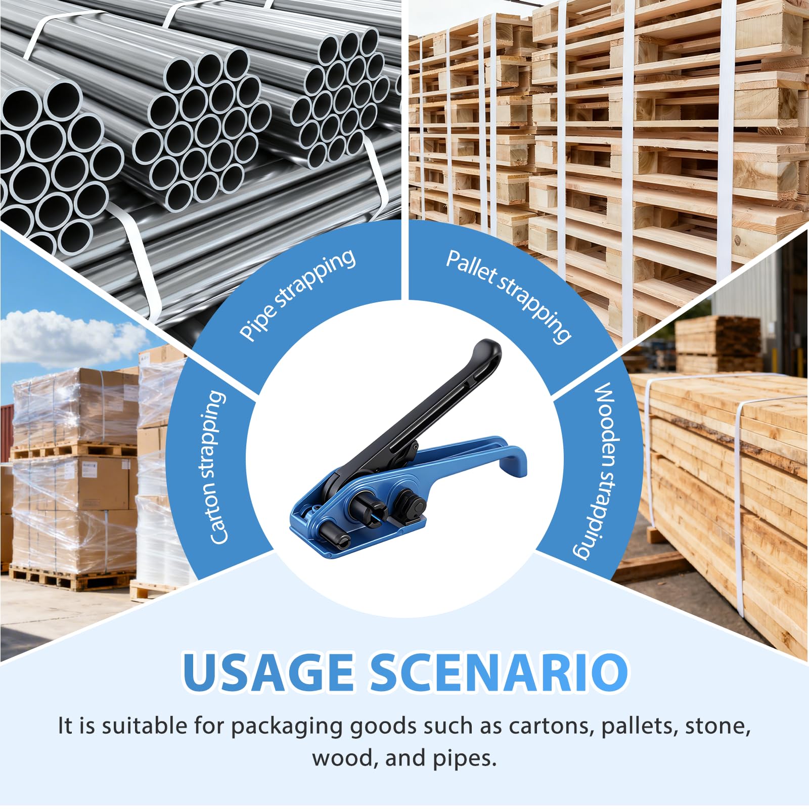 BAOSHISHAN Tenditore per cinghie 13-25 mm, Utensile integrato serraggio e taglio per cinghie in fibra poliestere, Utensile manuale per fasciatura pallet