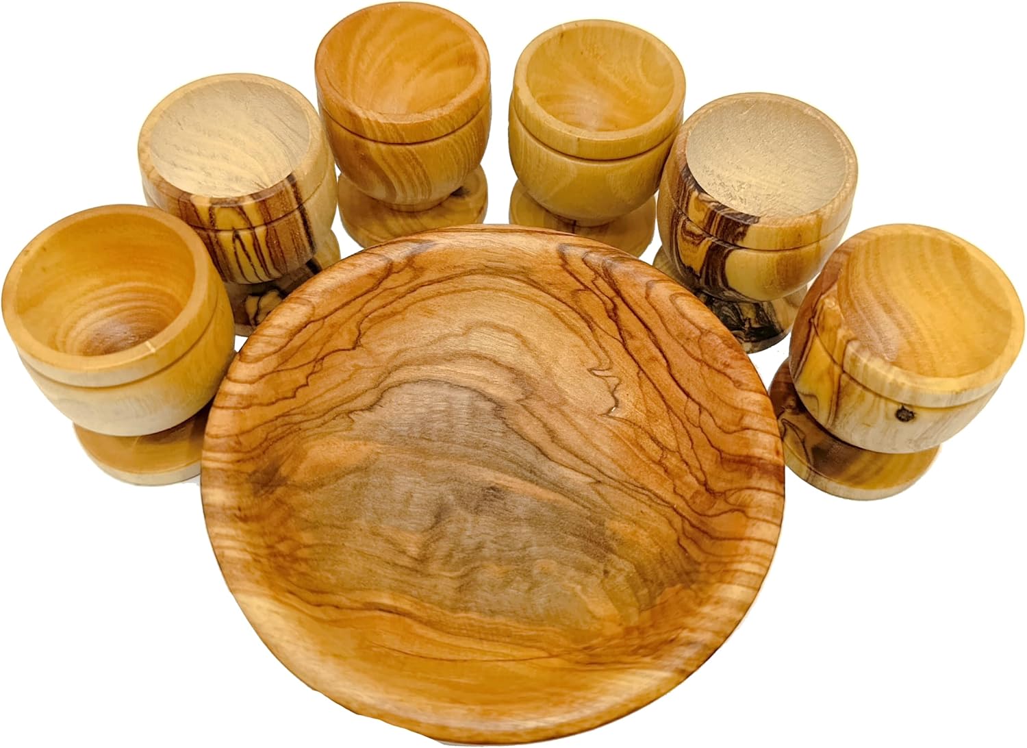 Zuluf Hand-Carved Olive Wood Mini Communion Cup & Bread Tray Set, 6-Piece Kiddush Goblets for Eucharist, Holy Communion & Church Worship, Authentic Bethlehem Holy Land Religious Gift
