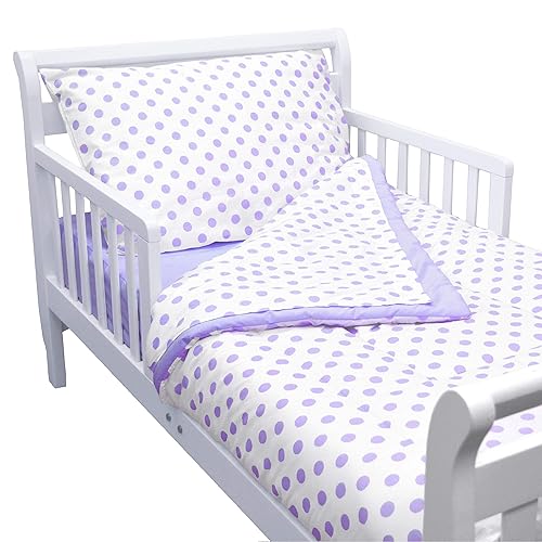 TL Care Juego de ropa de cama de 4 piezas de percal 100 algodón lunares lavanda para niños y niñas