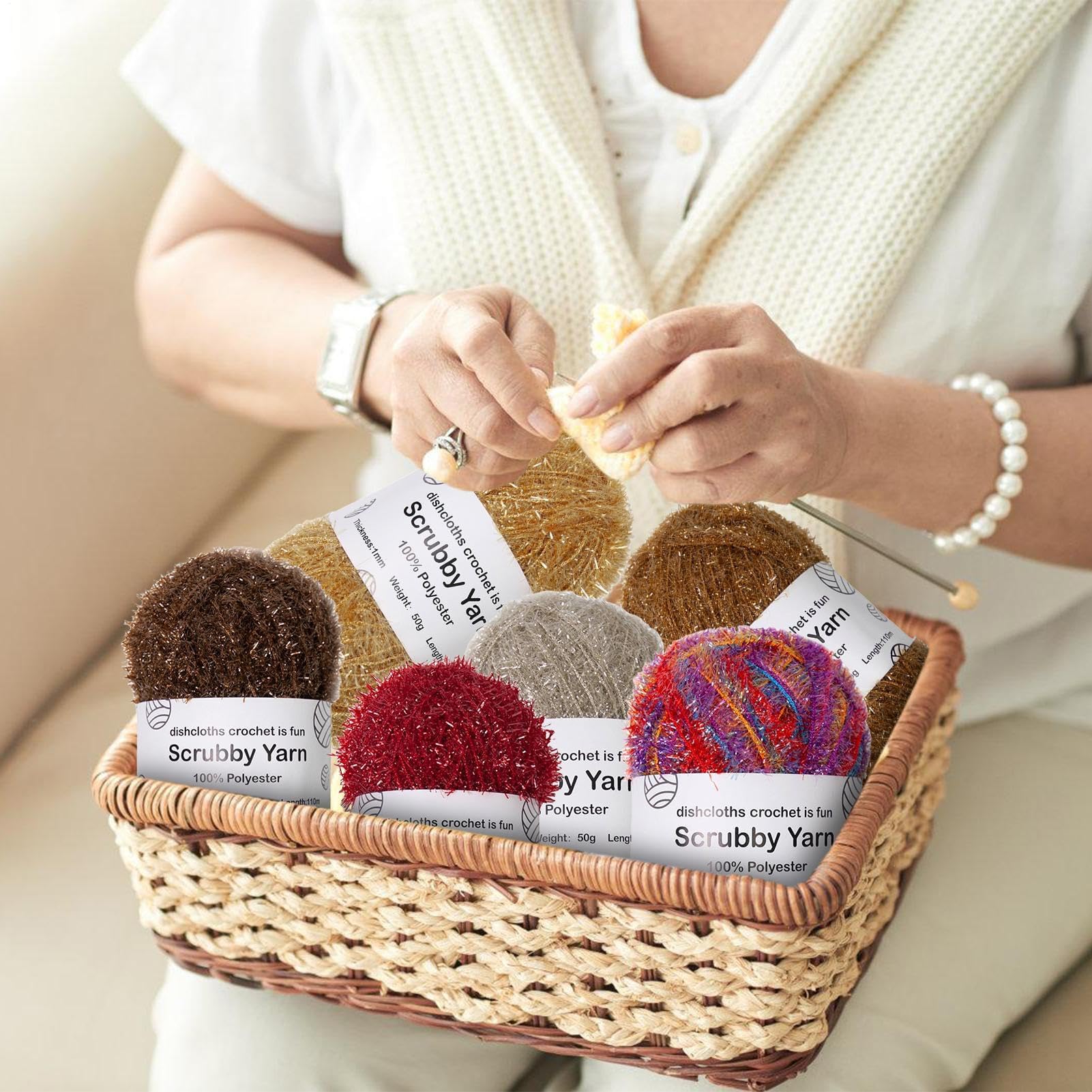 Häkelgarn – verschiedene Farben, Garn-Sortiment, Häkelgarne, strukturiertes Glanzgarn, für Badetücher, Geschirrtücher, Waschlappen, Häkeln, Stricken, Bastelgarne, Zubehör-Set