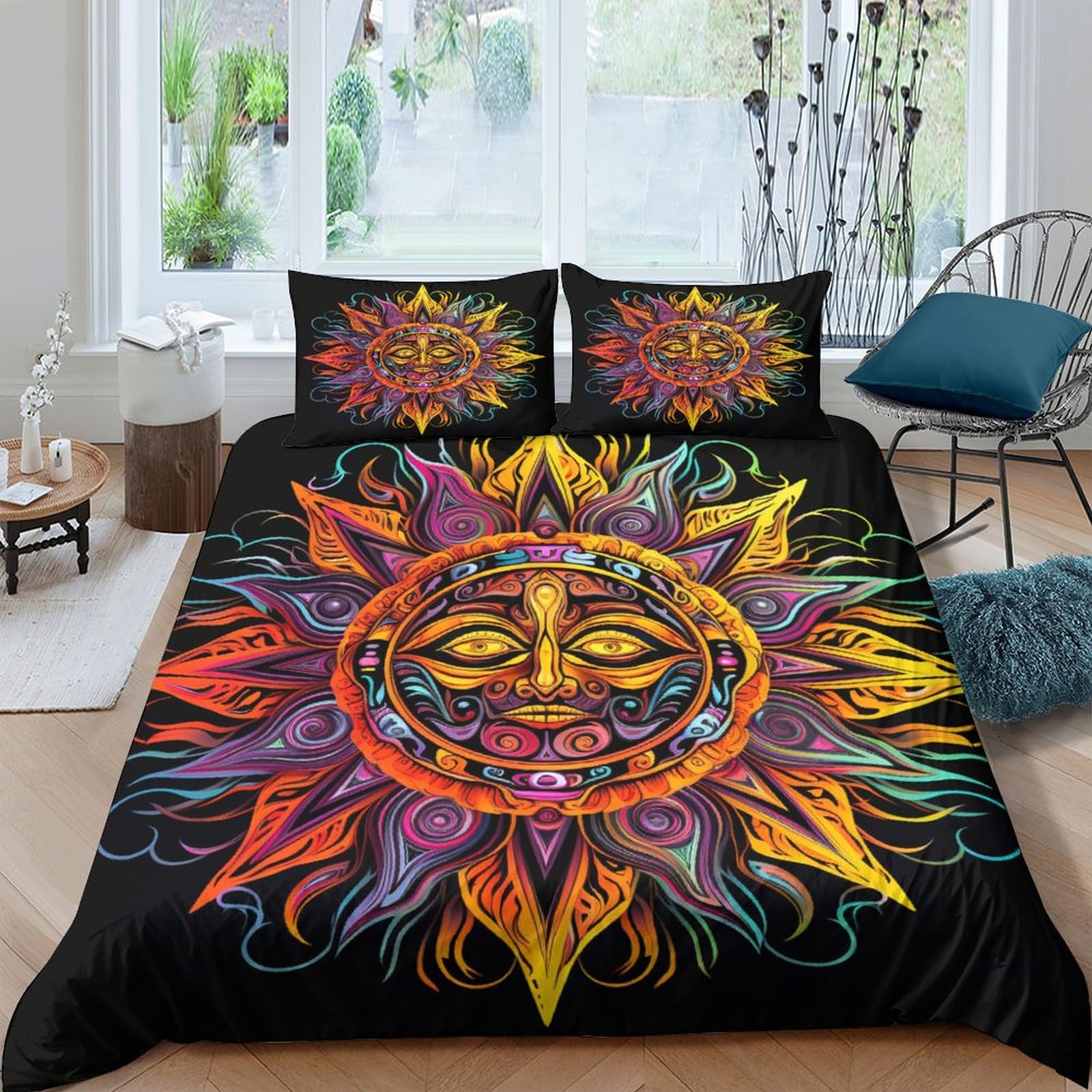 Bardys Style Sun Comforter Covers For Teens And Adults 3D Print Bohemian Duvet Cover Quilt Cover Bedding Set Soft Microfiber With Zipper Closure With Pillow Cases 3 Pieces Double（200X200cm）