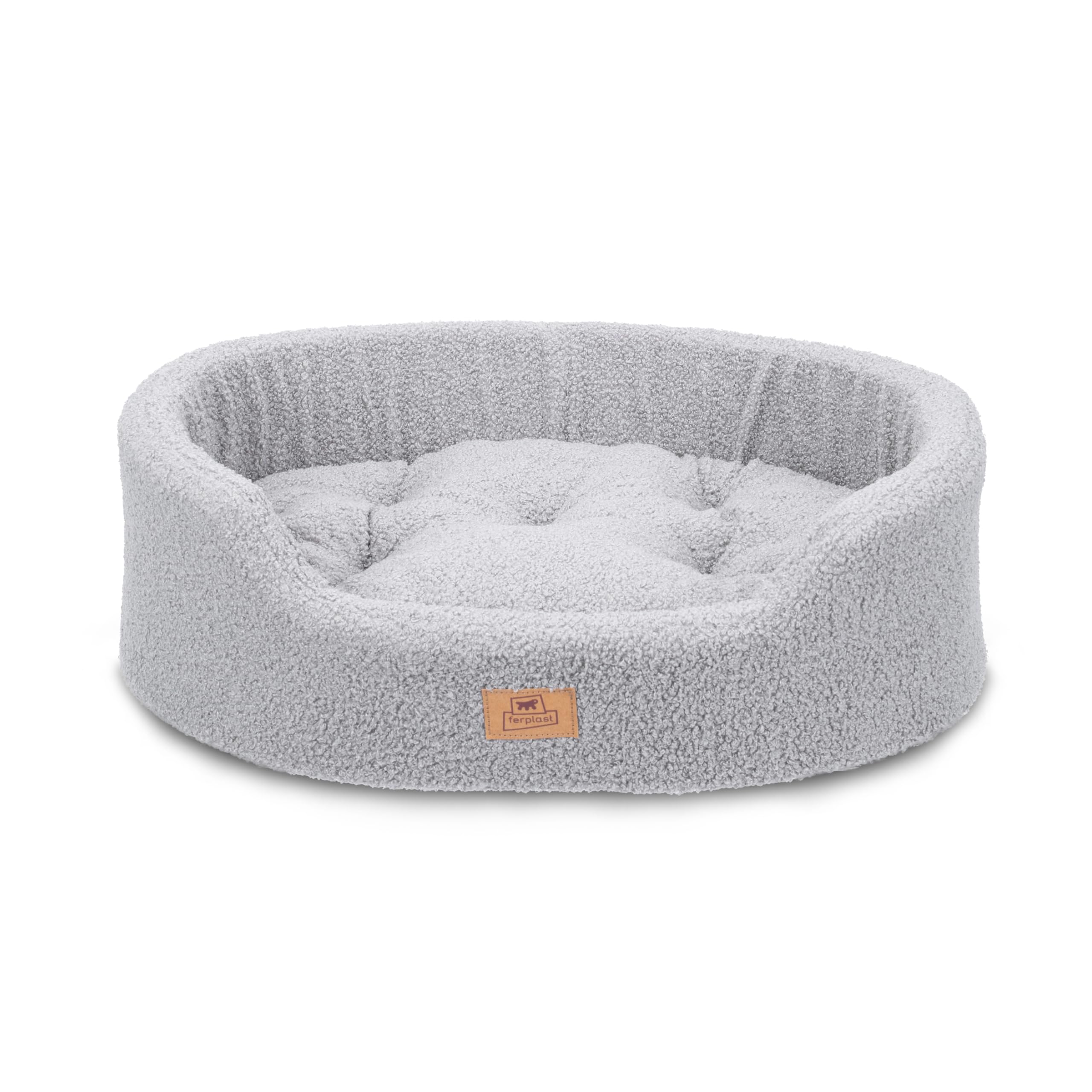 Ferplast Hundebettkissen für mittelgroße Hunde, Katzenbett, waschbarer synthetischer Bouclé-Stoff, weiche Polsterung, 65 x 46 x H 17 cm, Grau